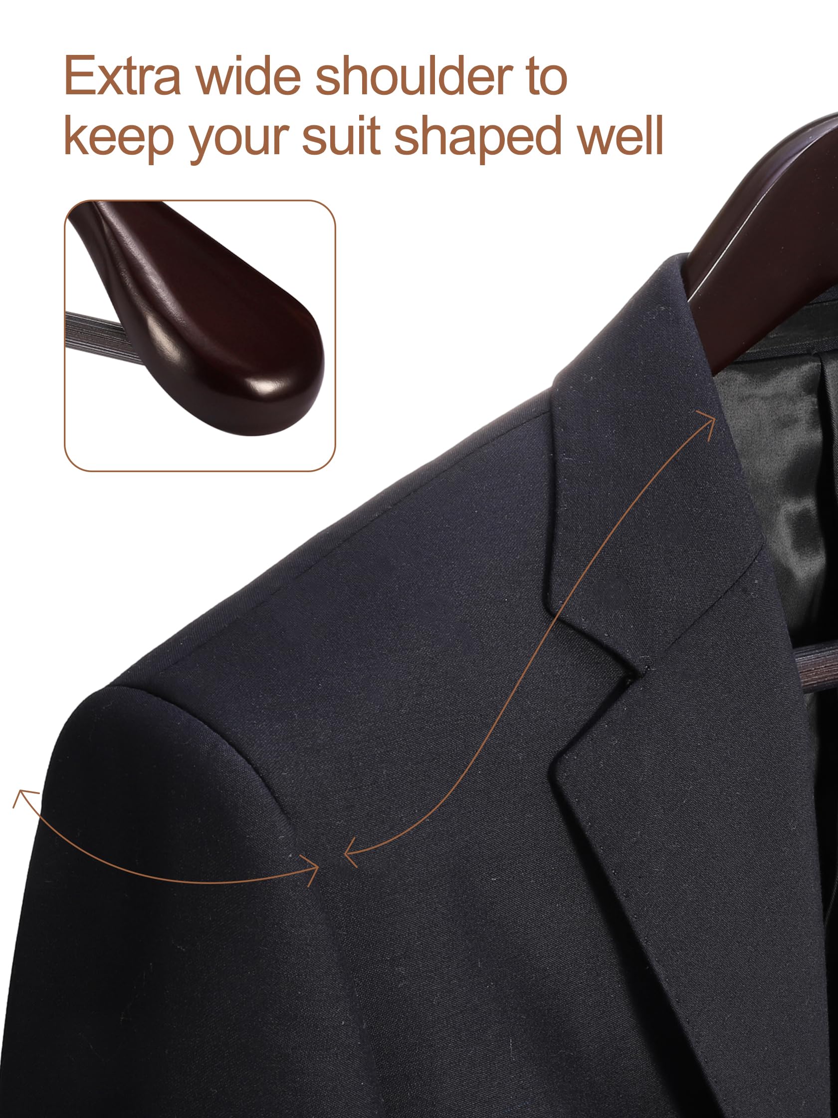 House Day High-Grade Coat Hangers, Wide Shoulder Wooden Hangers With Non Slip Pants Bar, Smooth Retro Finish 360 Swivel Hook Sol