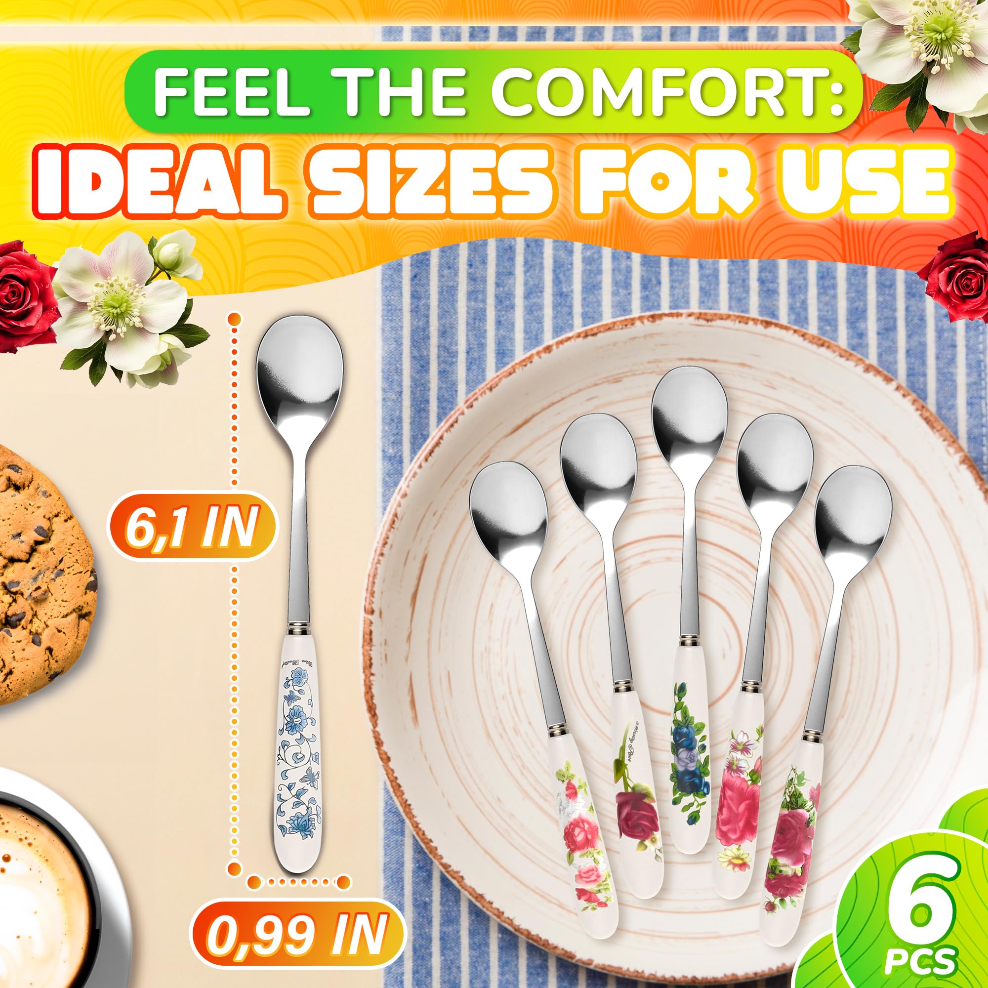 Coffee Spoons for Coffee Bar Accessories - 6Pcs Stainless Steel Kitchen Coffee Bar Stirring Spoon Ice Tea Spoon Chinese Flower Tea Spoons - Iced Coffee Spoon Stainless Steel Coffee Stirring Spoon