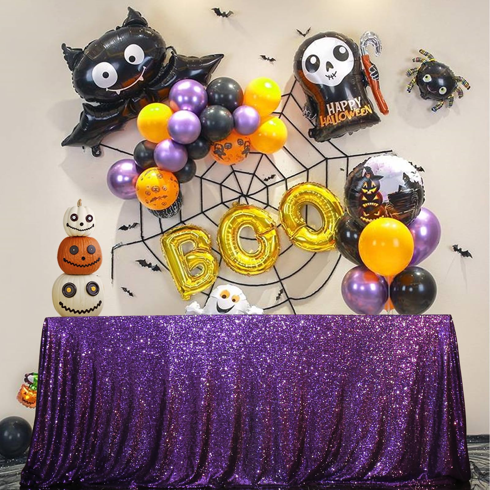 Eternal Beauty Halloween Sequin Tablecloth, 50X80-Inch Purple Tablecloth For Wedding Party/Dessert Table/Christmas Decoration