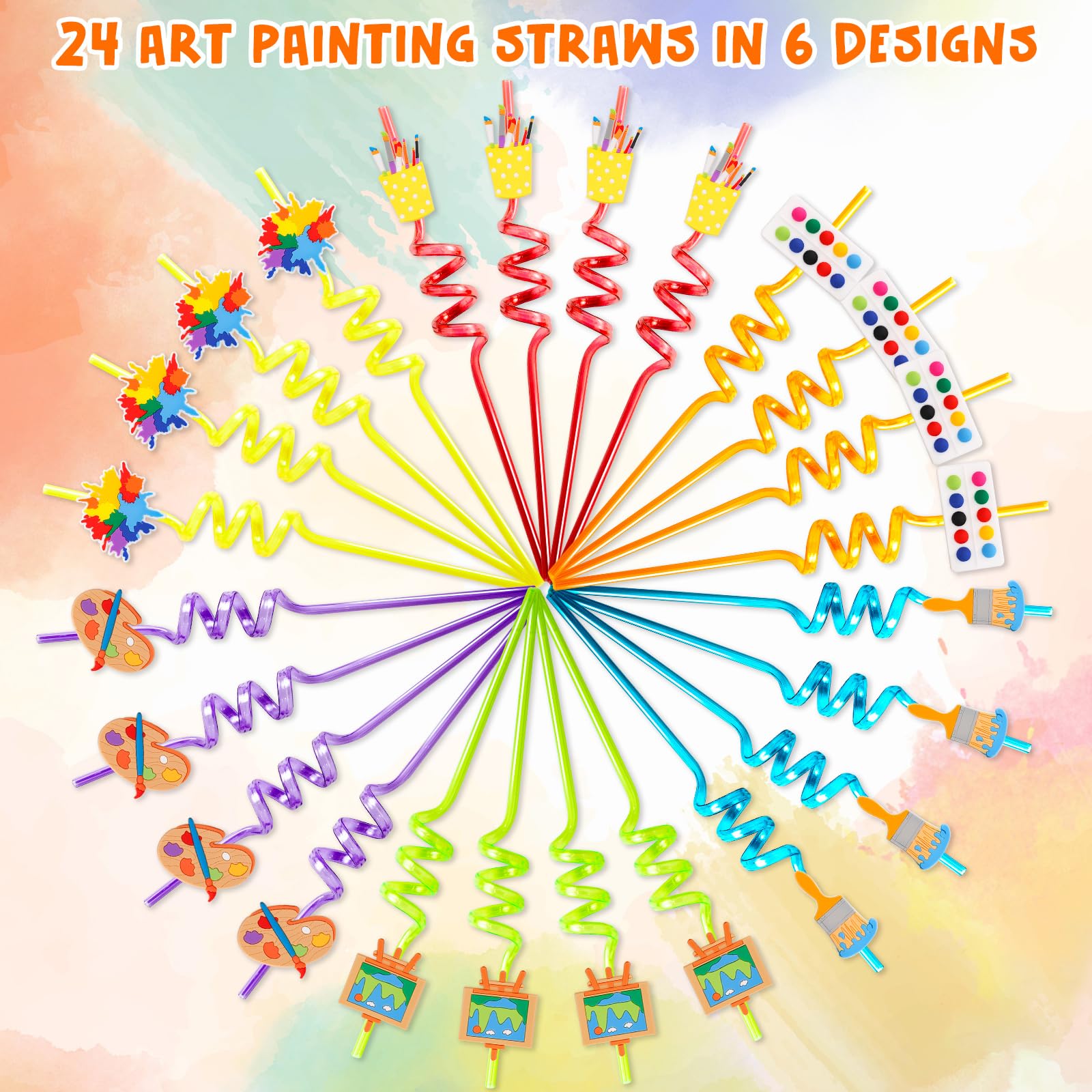 Art Painting Straws Art Party Favors For Kids Plastic Drinking Straw For Paint Birthday Back To School Party Supplies 24Pcs