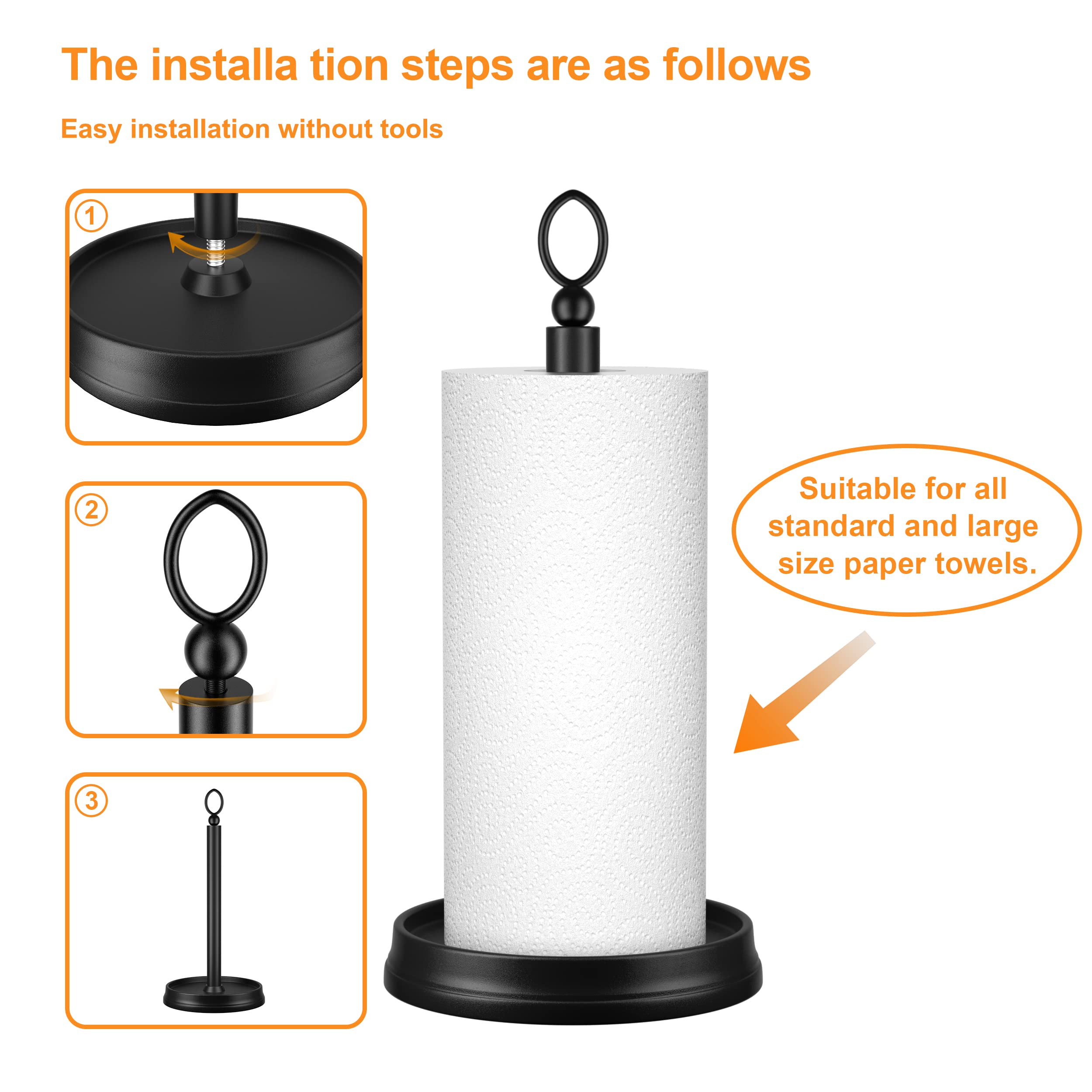 Kasunto Paper Towel Holder (Heavy Weighted Base) Steel Paper Towel Holder Countertop,Paper Towel Holder Stand For Kitchen Counte