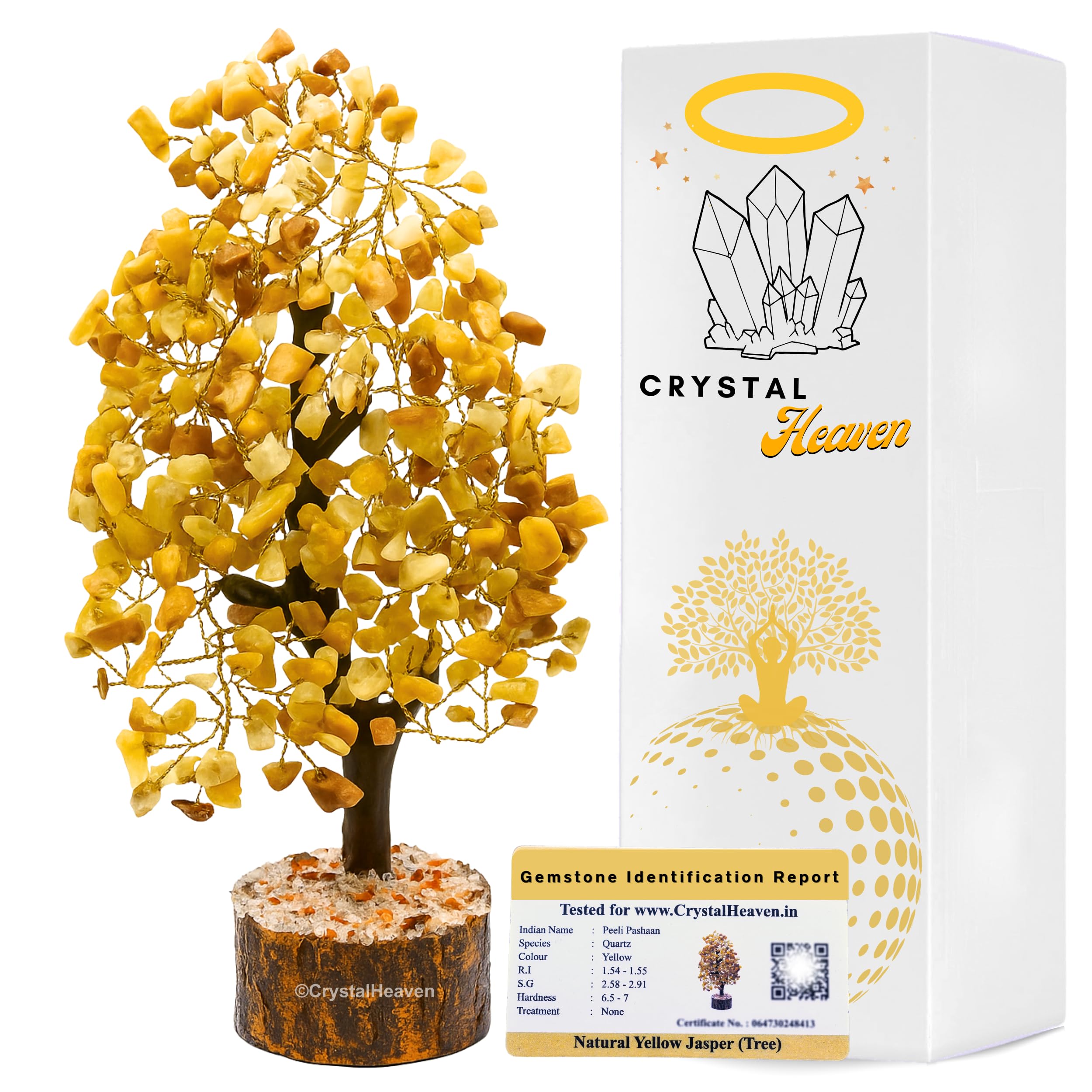 Crystal Heaven Certified Yellow Jasper Tree For Good Luck - Healing Crystals Money Tree For Wealth, Positive Energy At Home Offi
