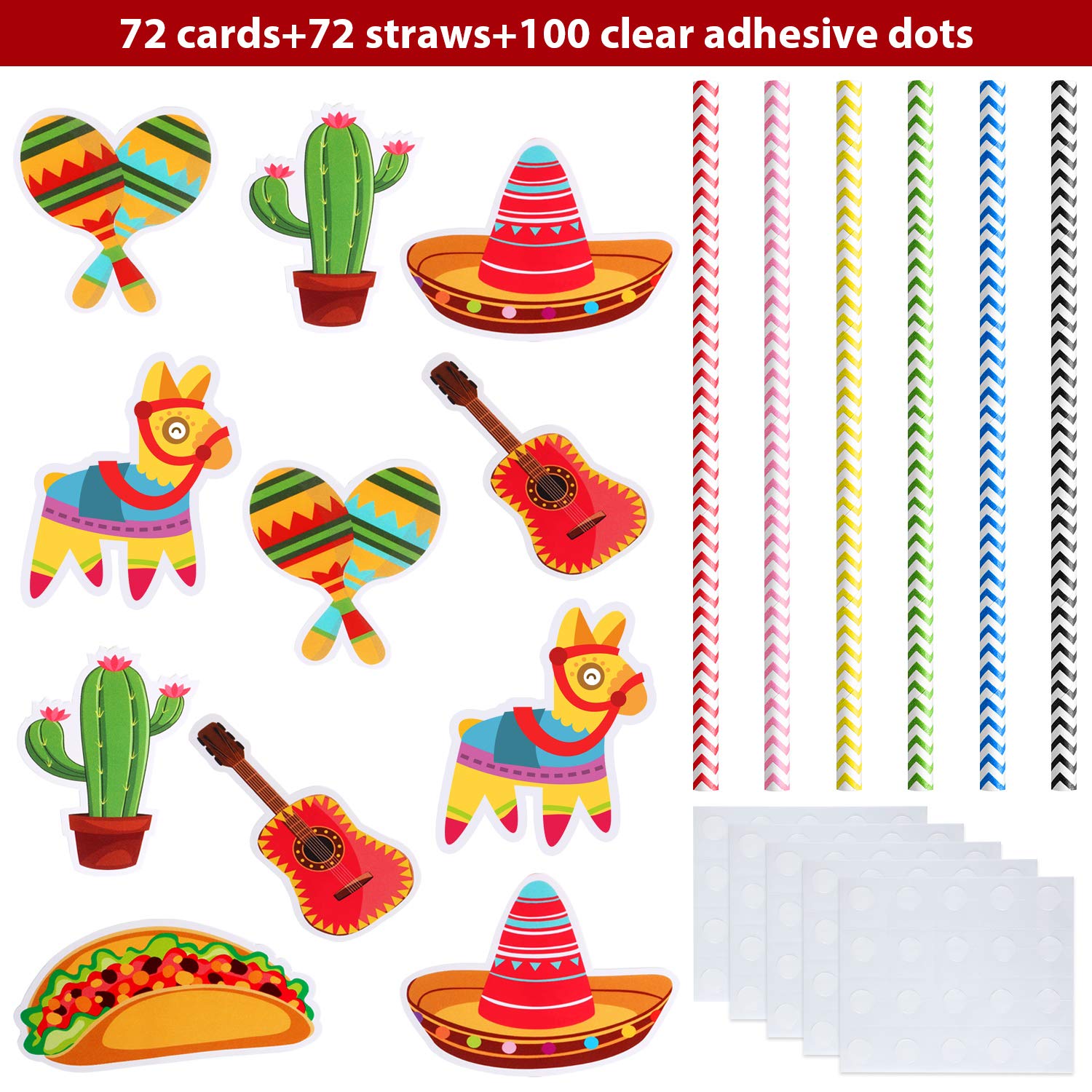 Blulu 72 Pieces Cinco De Mayo Fiesta Paper Striped Straws Mexican Straws For Fun Fiesta Taco Party Supplies, Luau Event Photo Pr