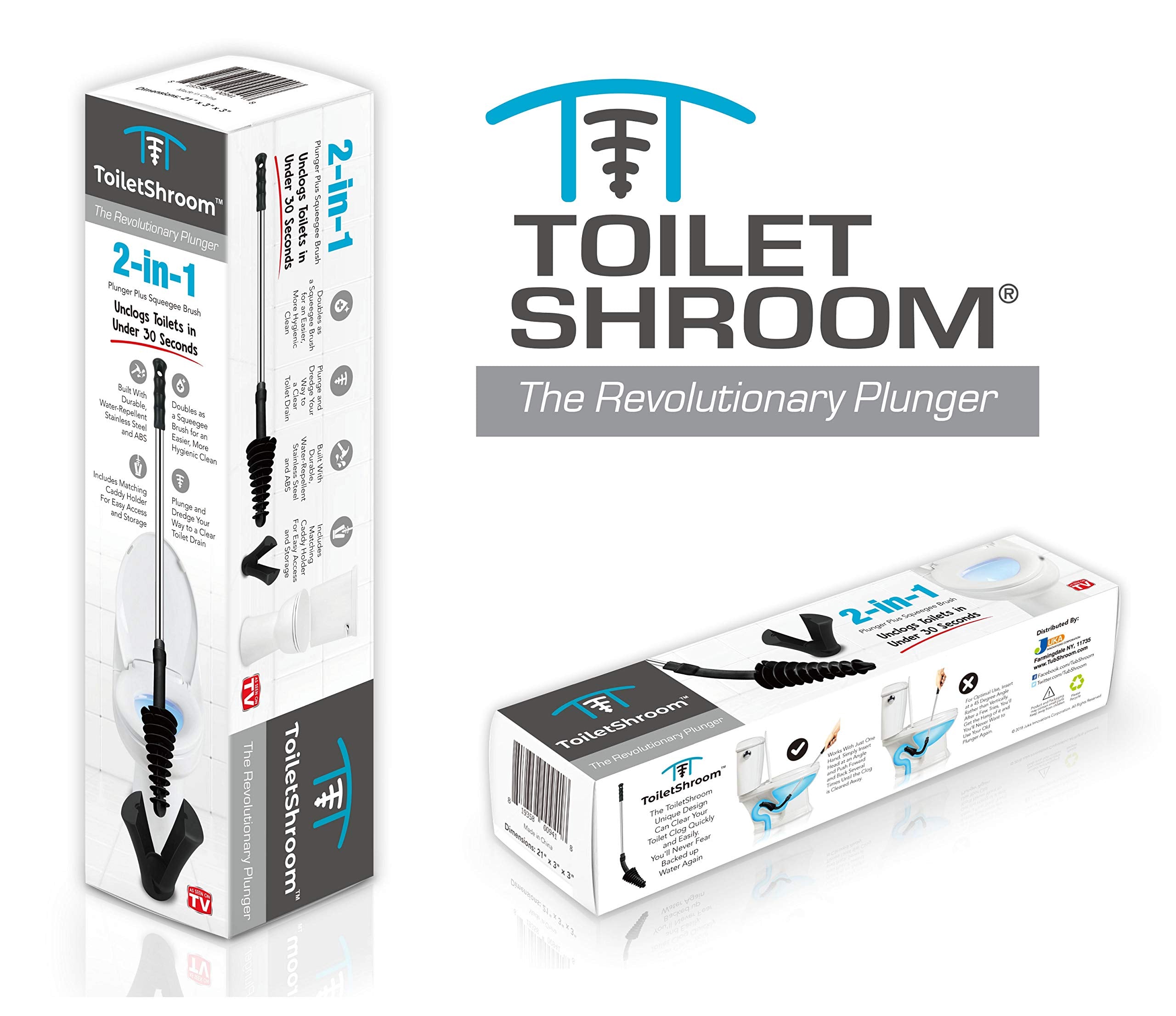 Toiletshroom Revolutionary Plunger, Squeegee, Clog Remover, Drain Cleaner, Bathroom Toilet Dredge Tool, Stainless Steel Handle W