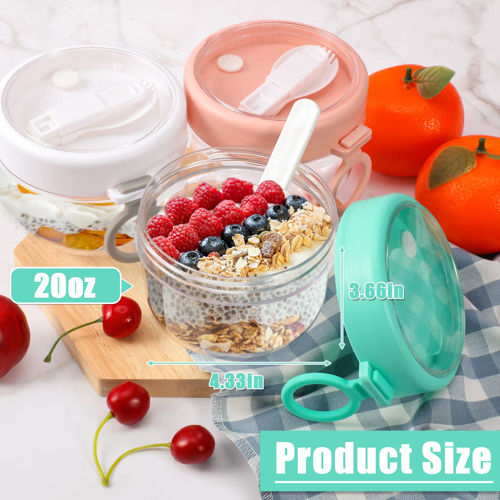 Rtteri 6 Pcs 20 Oz Large Overnight Oats Containers With Lids And Spoons Plastic Yogurt Jars Leakproof Overnight Oats Jars With L