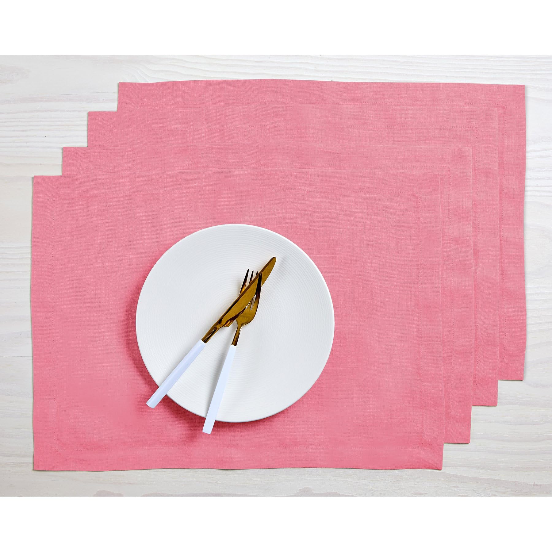 Solino Home Linen Placemats 19'' L X 14'' W Inch - 100% Pure Linen Pink Carnation Cloth Placemats Set Of 4 - Fete, Washable Fabr