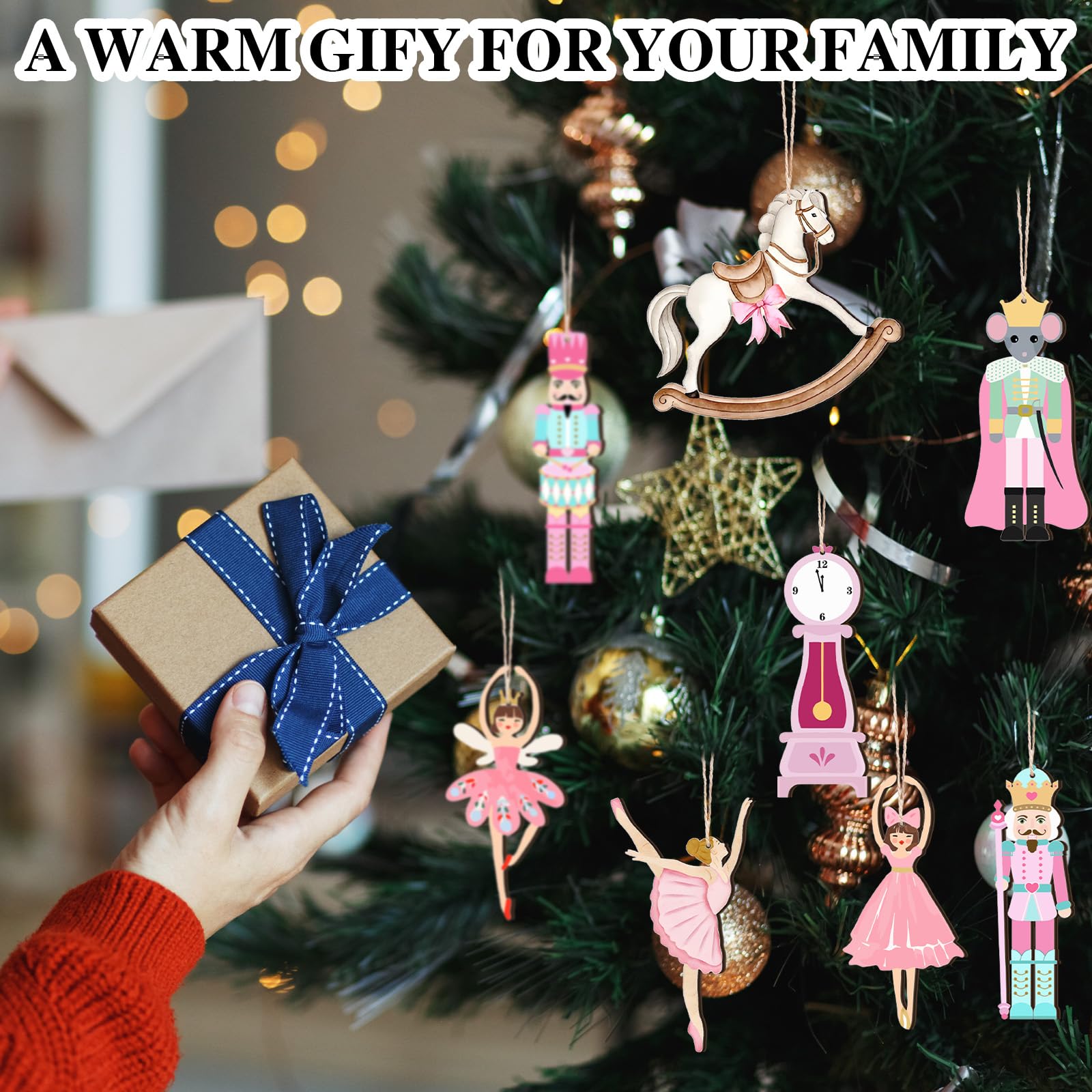 Leinuosen 50 Pcs Pink Christmas Nutcracker Wood Ornaments Christmas Nutcracker Princess Wooden Hanging Ornaments Wooden Hanging