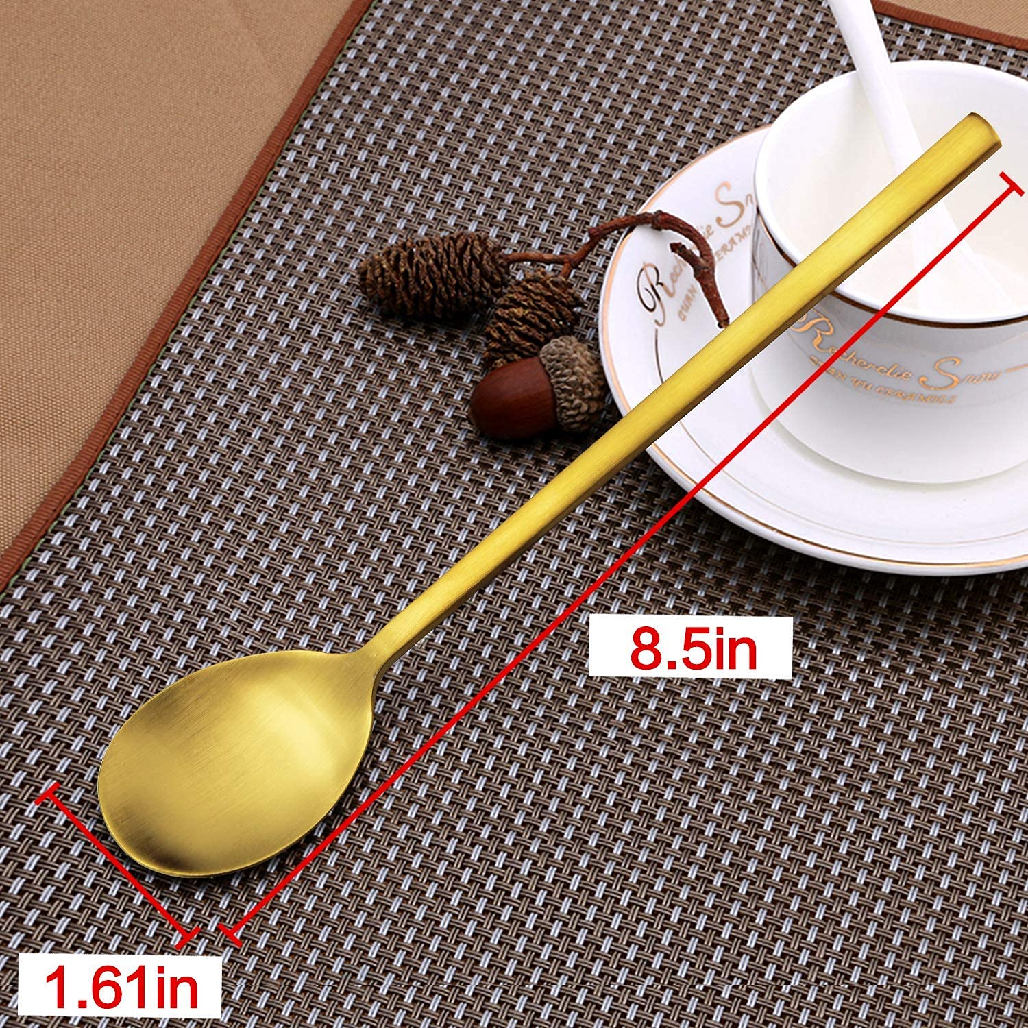 Korean Spoons, 8 Pieces Stainless Steel Soup Spoons, 8.5 Inch Korean Spoons,Gold Spoons With Long Handles, Asian Spoon,Cooking S