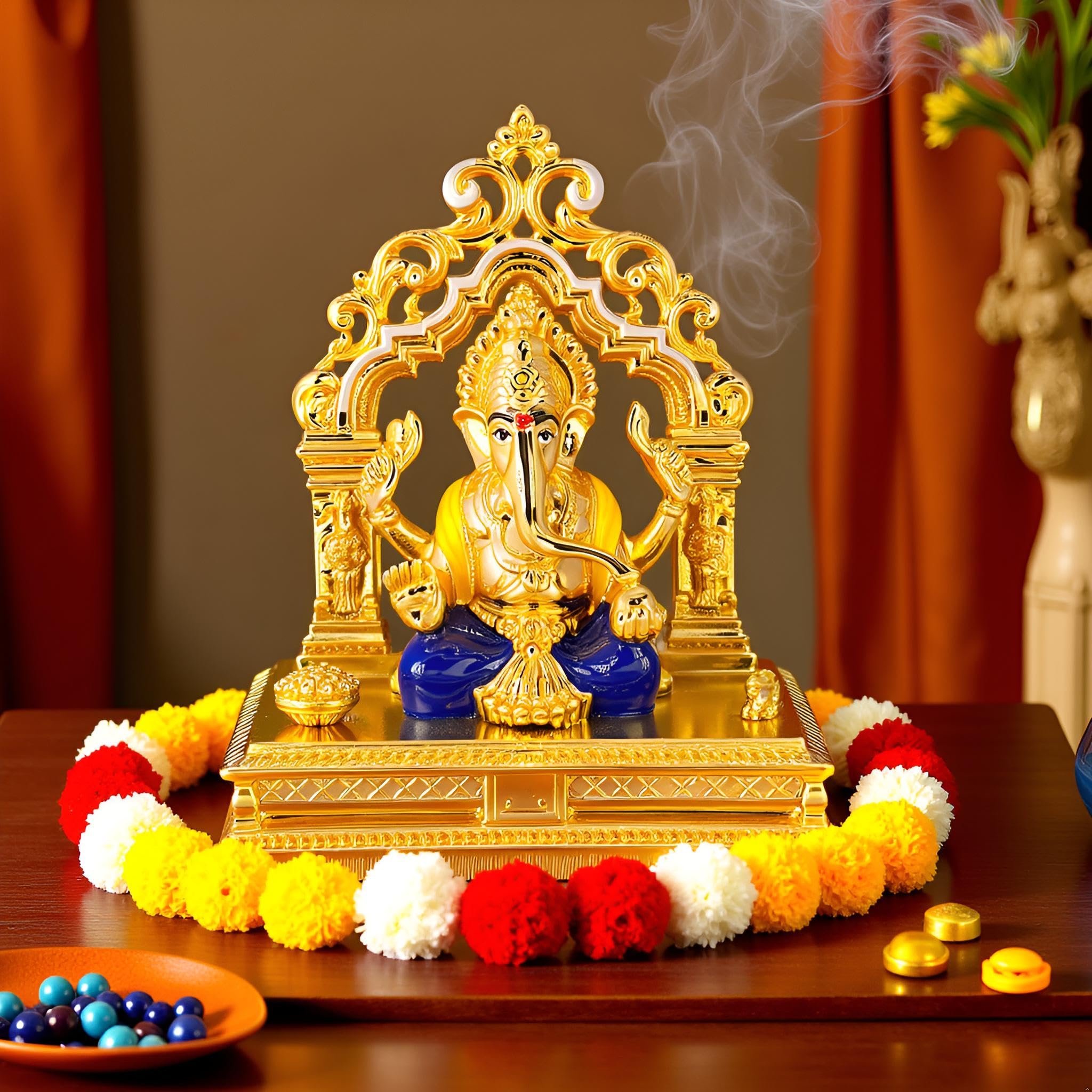 Aarya24Kt Gold Plated Singasan Arch Ganesha | Singhasan Ganpati Idol For Home Temple,Office Dcor & Gifting |Ganesha On Singasan