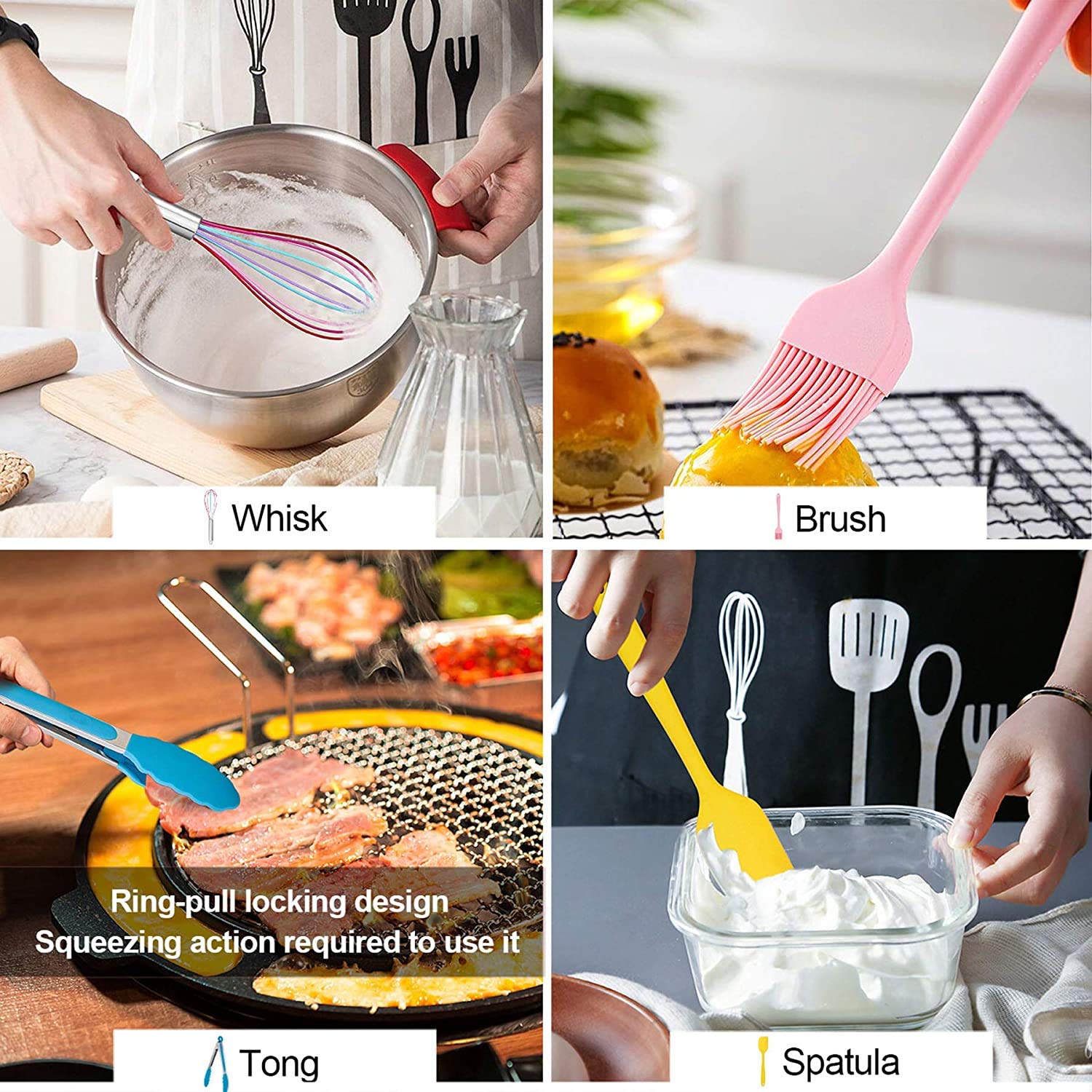 18 Pcs Silicone Kitchen Cooking Utensil Set, Non-Stick Heat Resistant Cookware, Bpa Free Non-Toxic Tools,Turner Tongs Ladle Spoo