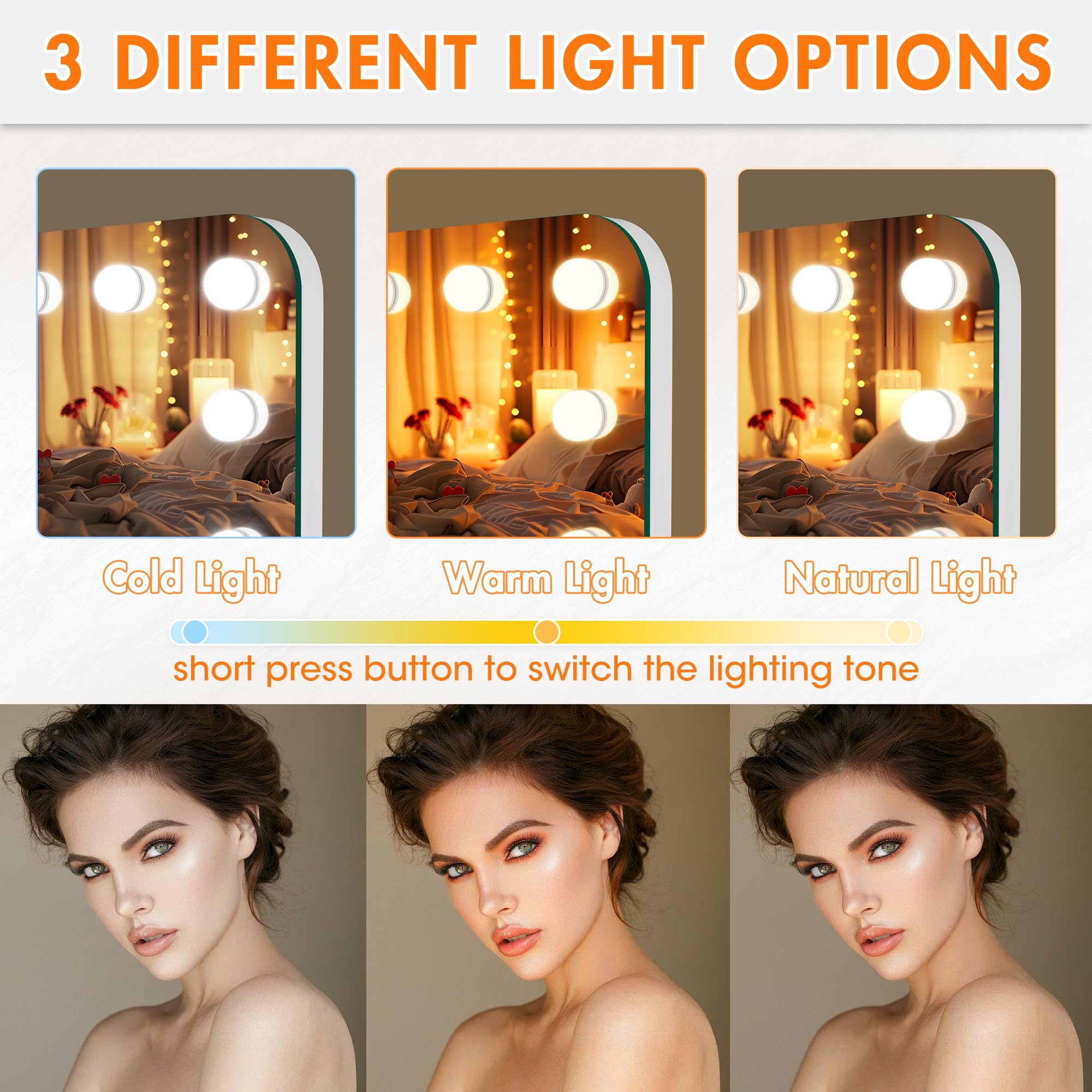 42''X30'' Hollywood Vanity Mirror With Lights, Lighted Makeup Mirror With 21 Dimmable Led Bulbs, 3 Color Lighting Modes & Steple