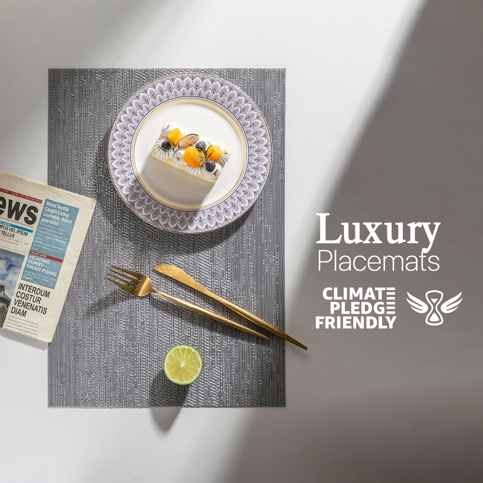 Lexmore Pvc Woven Placemats 8 Pcs Wipeable Indoor/Outdoor Table Mats Washable Vinyl Place Mat For Dining Table, Set Of 8-Gray