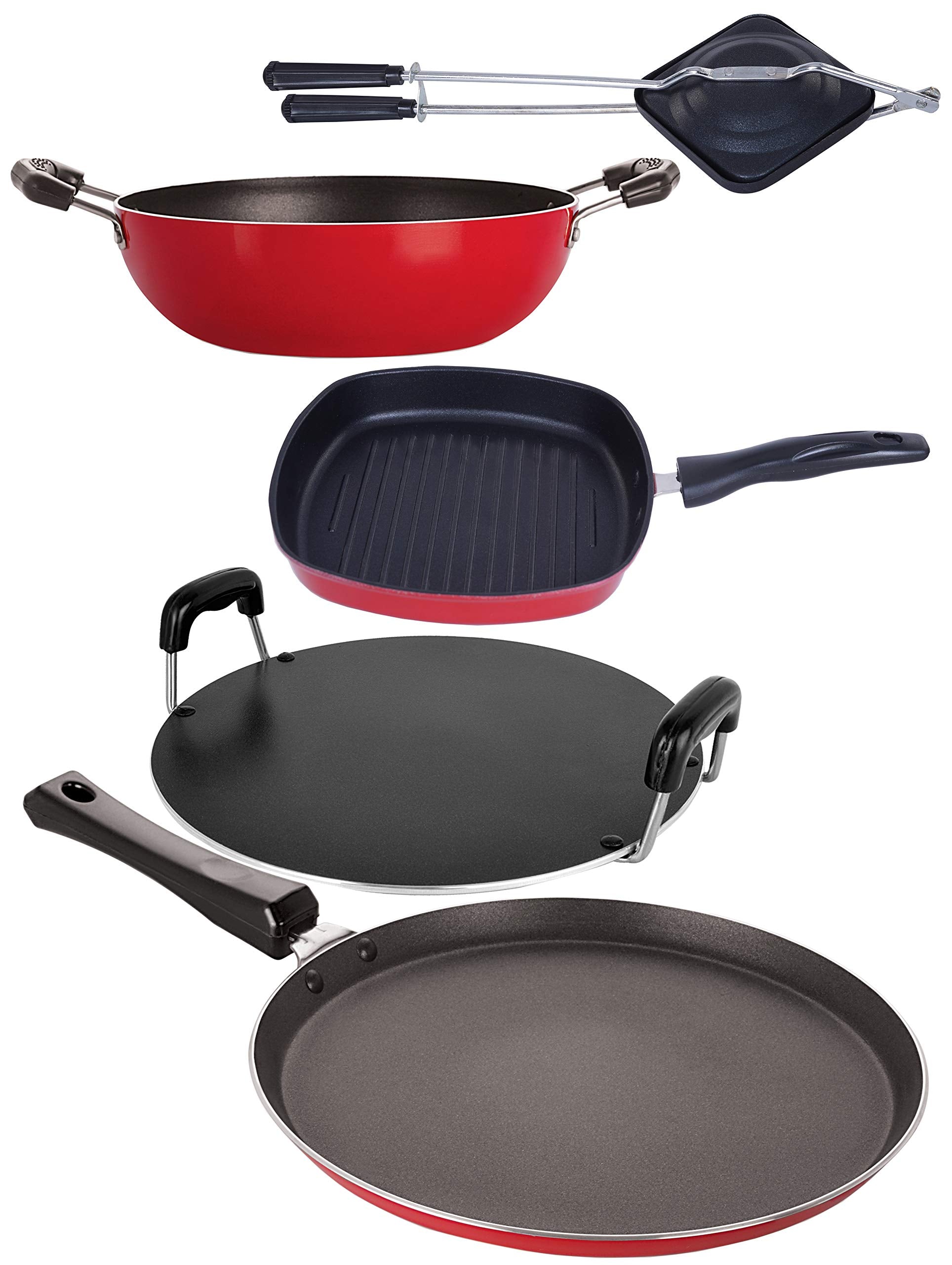 Nirlon NonStick Flat Bottom Gas Compatible Heat Resistance Kitchen Cooking Essential Combo Set Offer, 5 Piece