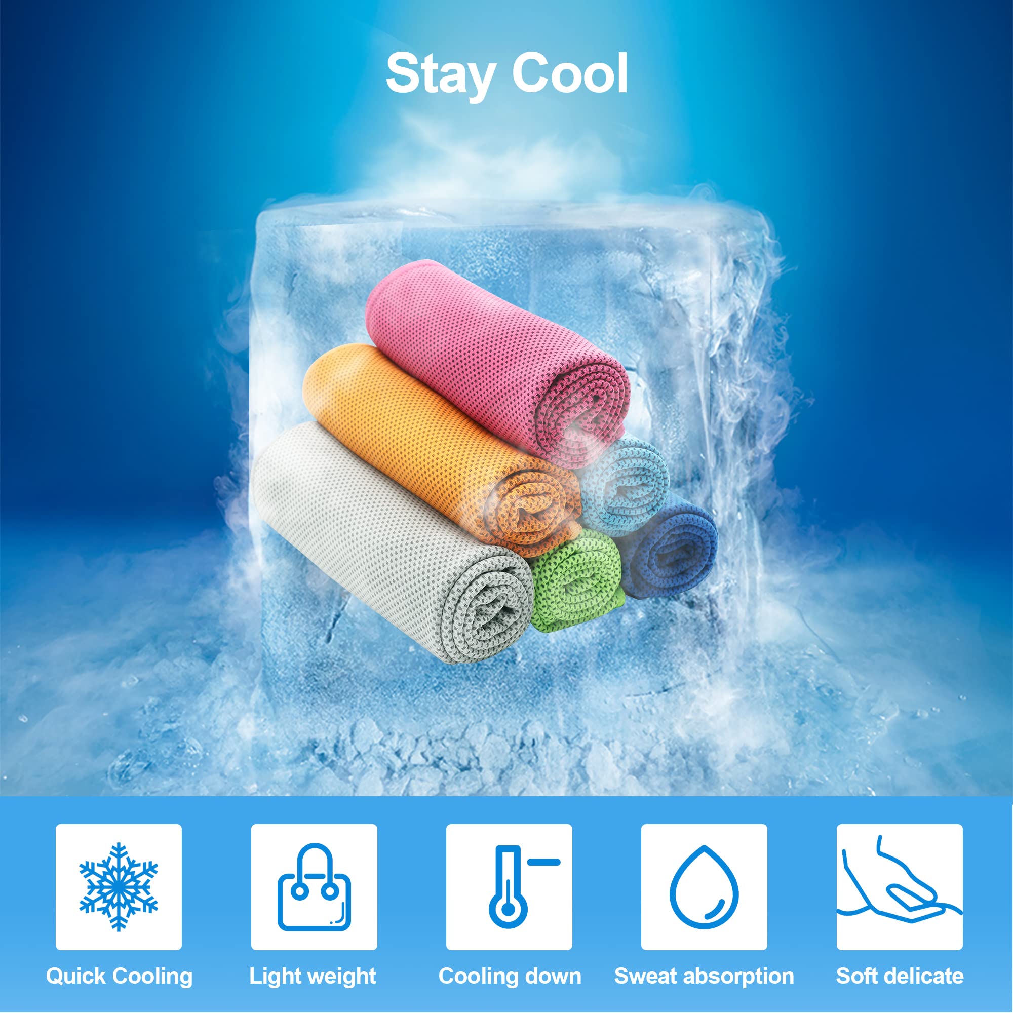 Ailawuu 6Pack Cooling Towels Ice Towel for Neck and Face Soft Breathable Chilly Towel Microfiber Towel for Camping Workout Sports Yoga Golf Gym Fitness & More Activities