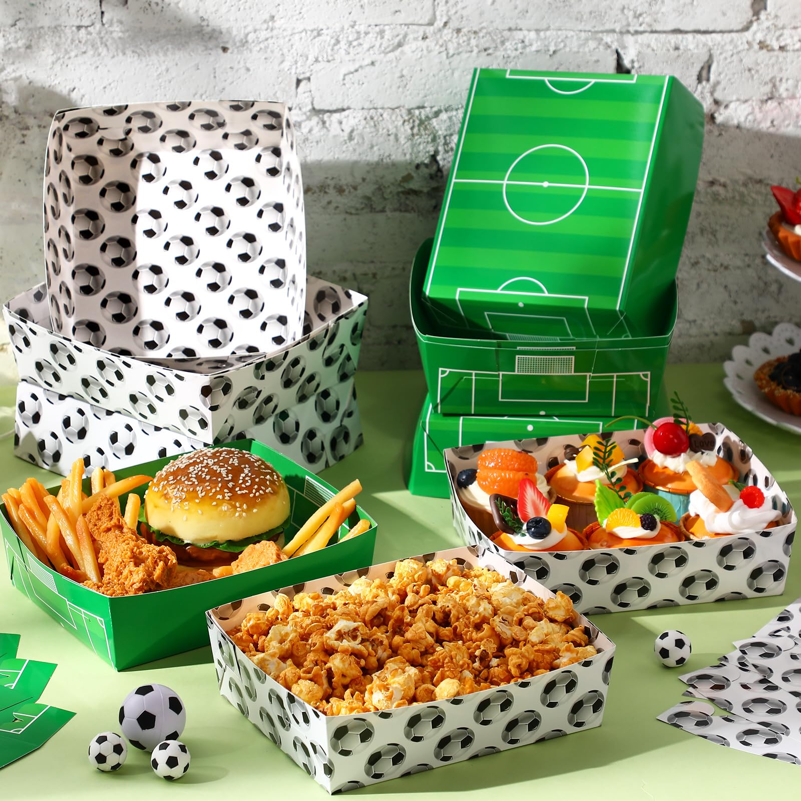 Teling 36 Pack Soccer Theme Party Supplies 5 Lb Soccer Plates Food Trays Nacho Boats Large Paper Food Boats Nacho Trays Disposab