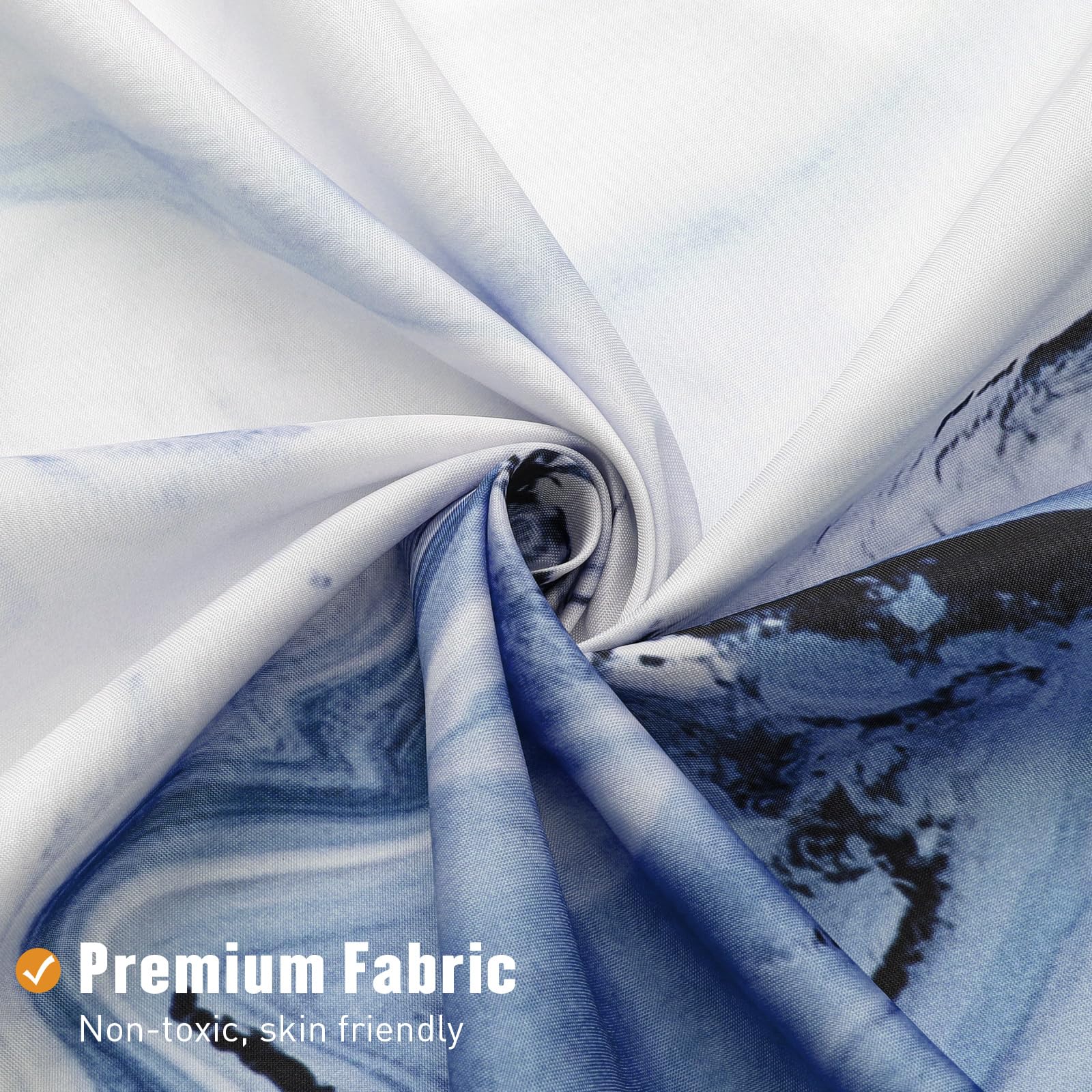 Mitovilla Navy Blue Marble Extra Long Shower Curtain Set 72 X 84, Modern Ombre 84 Inch Xl Shower Curtains For Chic Bathroom Deco