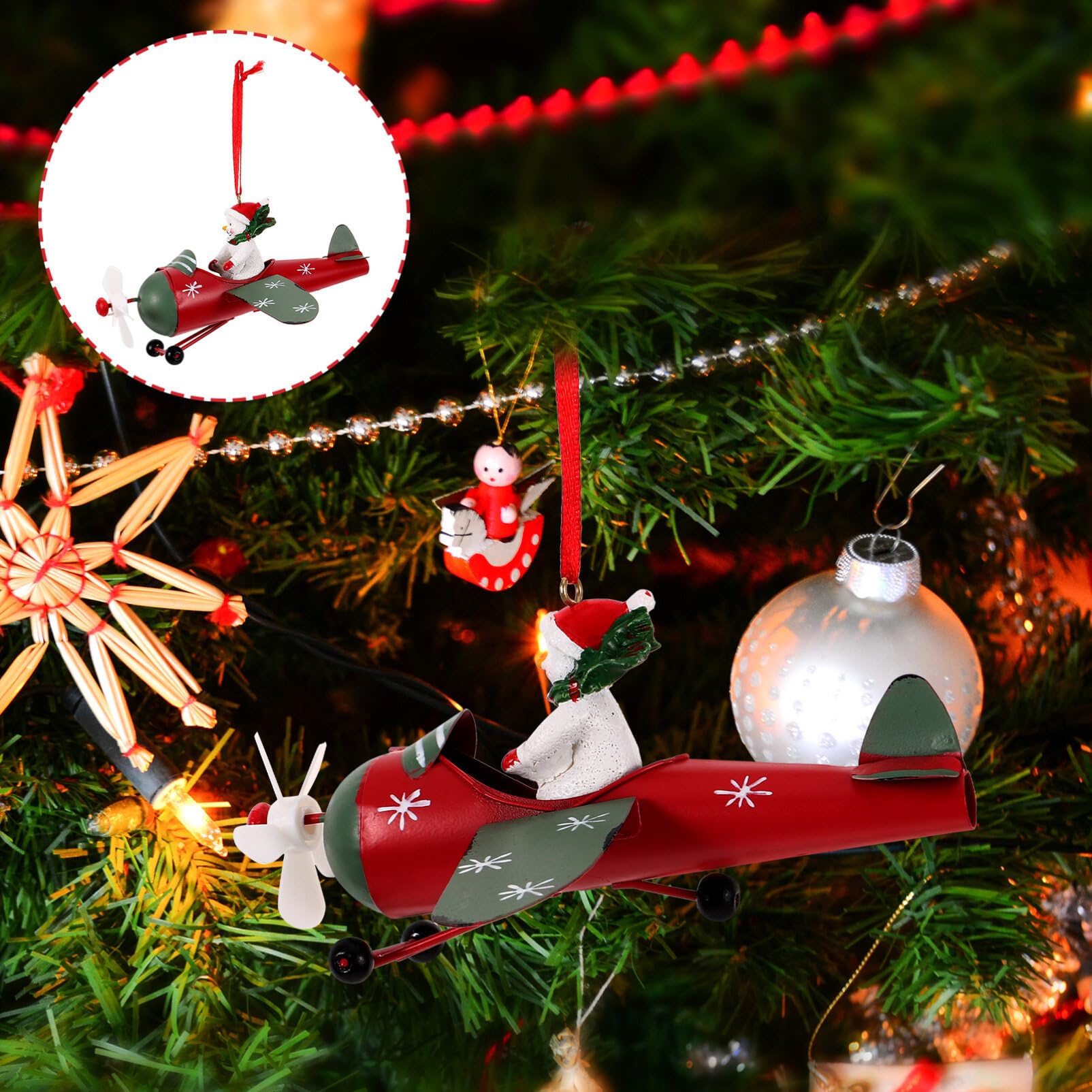 PRETYZOOM Christmas Tree Decoration Snowman Airplane Hanging Ornament Festive Xmas Pendants for Home Decor Tabletop Fireplace an