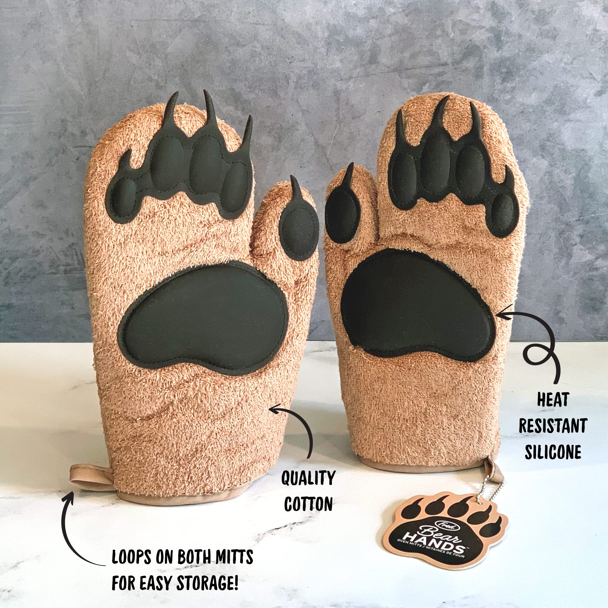Genuine Fred Bear Hands Oven Mitts - Quality Cotton With Heat Resistant Silicone - Fun & Function Kitchen Gadgets - Funny White