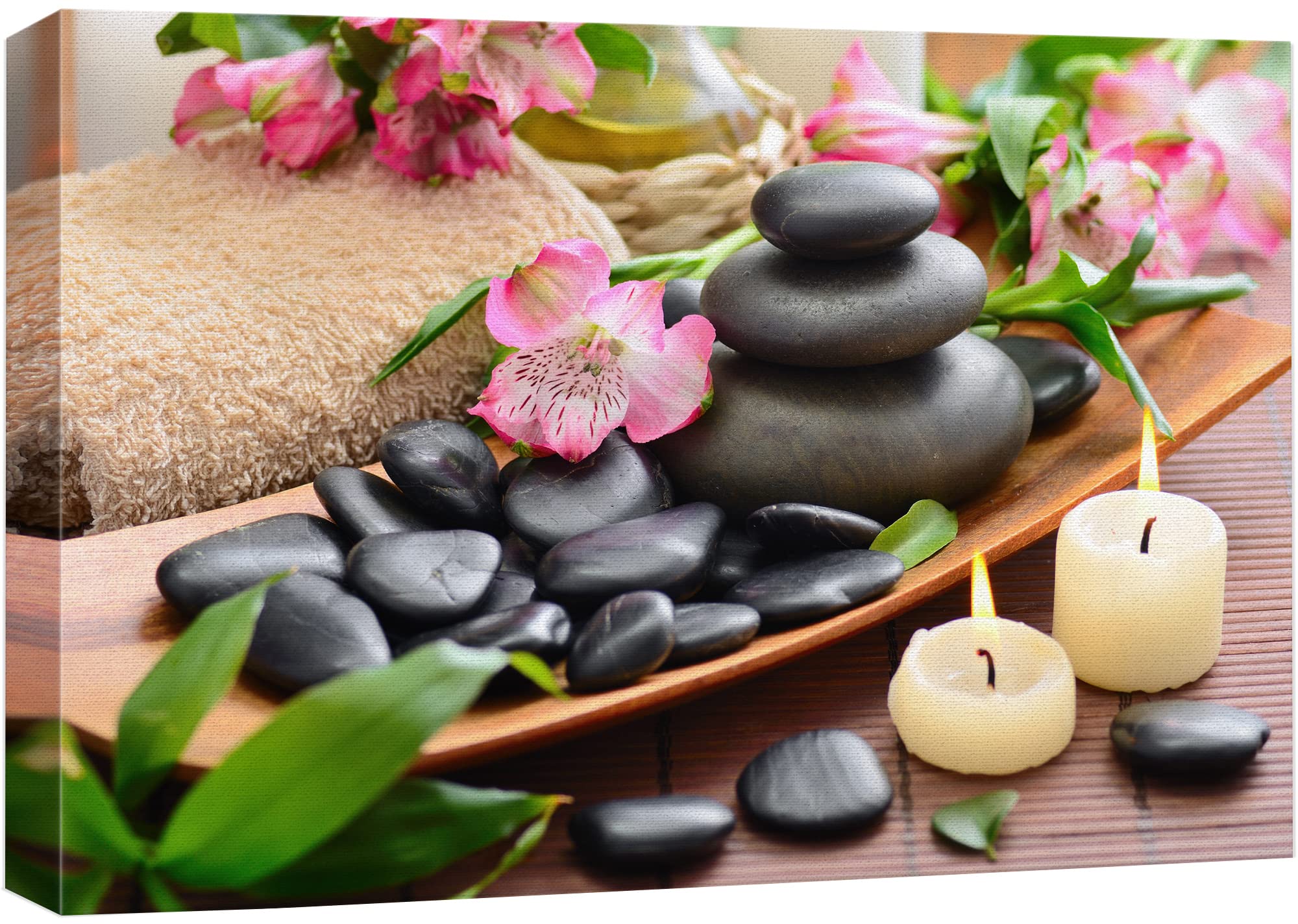 Wall26 Canvas Print Wall Art Relaxing Zen Orchid Flowers Massage Stone Candles Nature Wilderness Photography Realism Rustic Land
