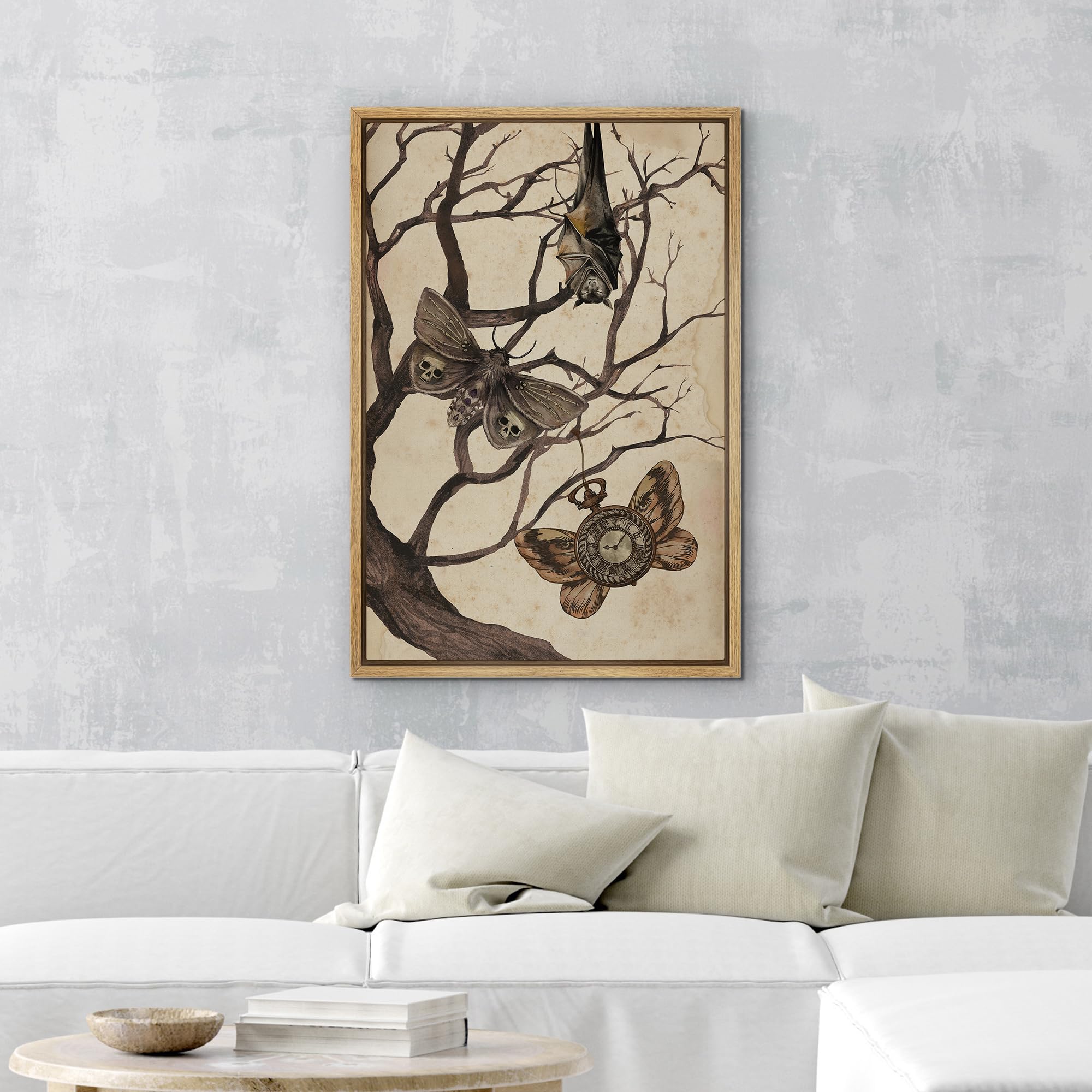 Wall26 Framed Canvas Print Wall Art Moth And Cat Standing On Tree Gothic Photography Modern Art Decorative For Living Room, Bedr