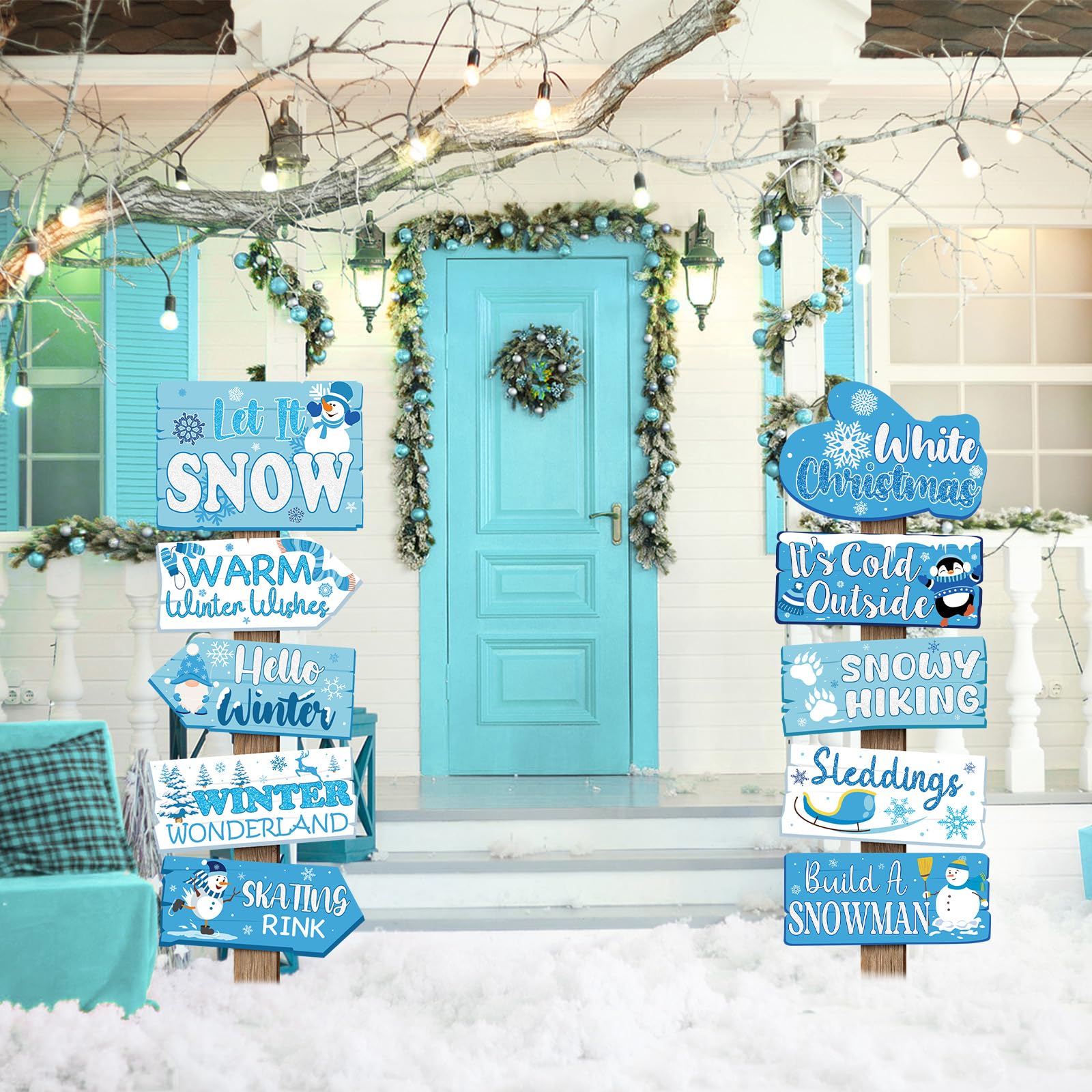 20 Pieces Winter Wonderland Christmas Decorations Let It Snow Winter Party Signs Blue Winter Wonderland Decorations Frozen Party