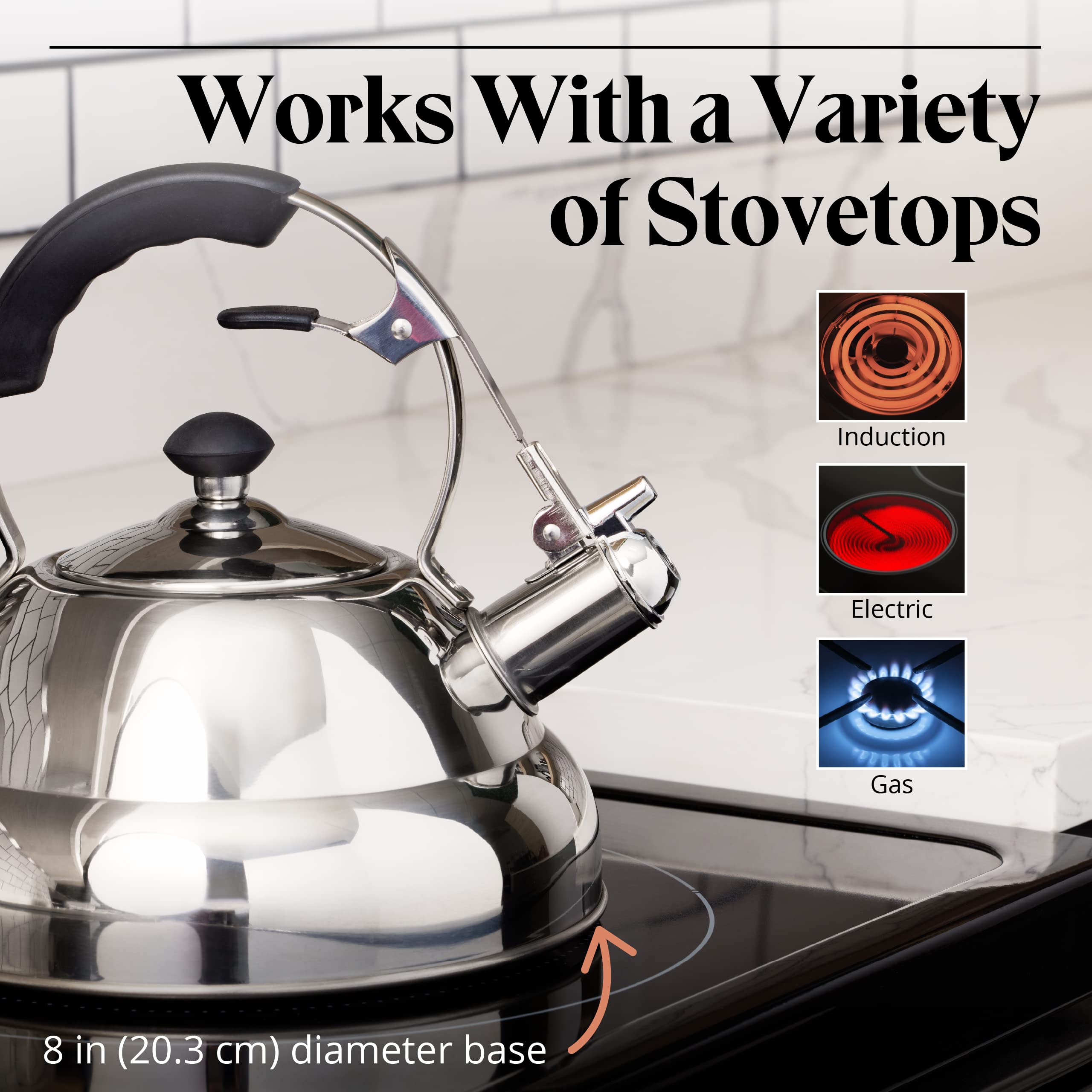 Willow & Everett Whistling Tea Kettle - 2.75 Quart Stainless Steel with Strainer, Single Handle, Mirror Finish