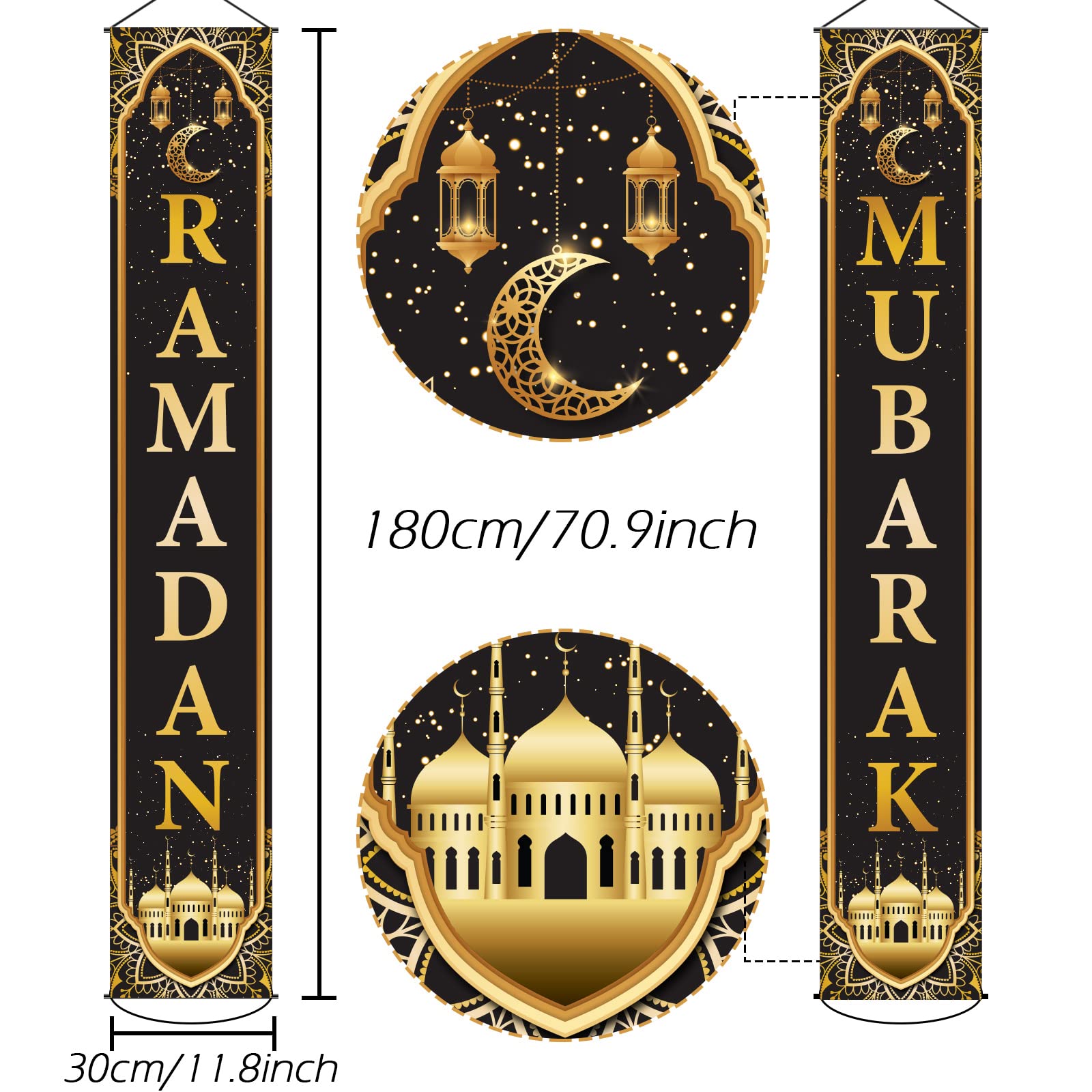 Ramadan Mubarak Banner Eid Mubarak Door Sign Hanging Banners Decoration Set For Ramadan Themed Party Indoor And Outdoor Party Su