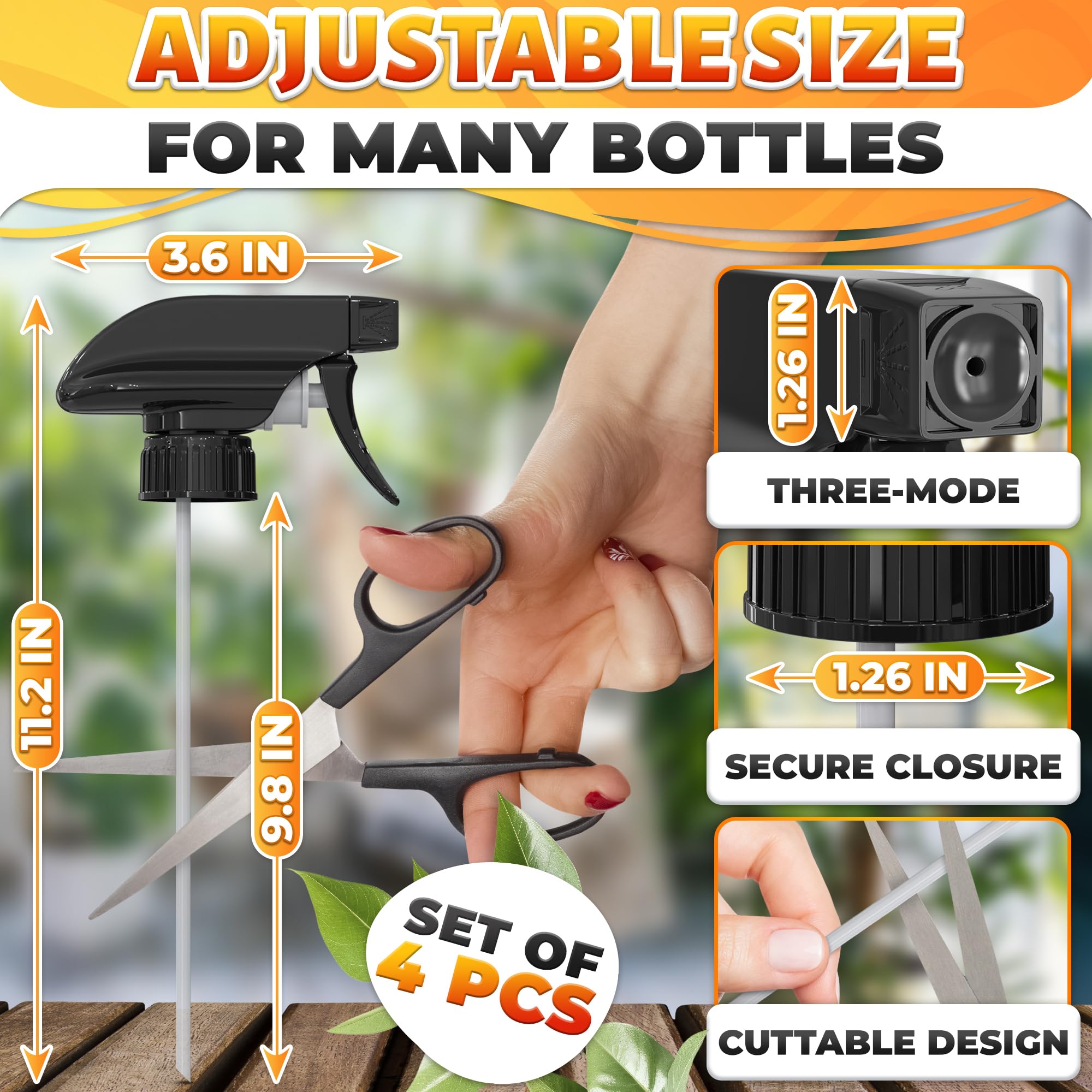 4Pcs Replacement Spray Bottle Nozzle - Heavy Duty Misting Spray Bottle Heavy Duty Pump Sprayer Head Replacement - Spray Nozzle Mist Spray Bottle Tops Cleaning Spray Bottles Mist Sprayer for 8oz 16oz