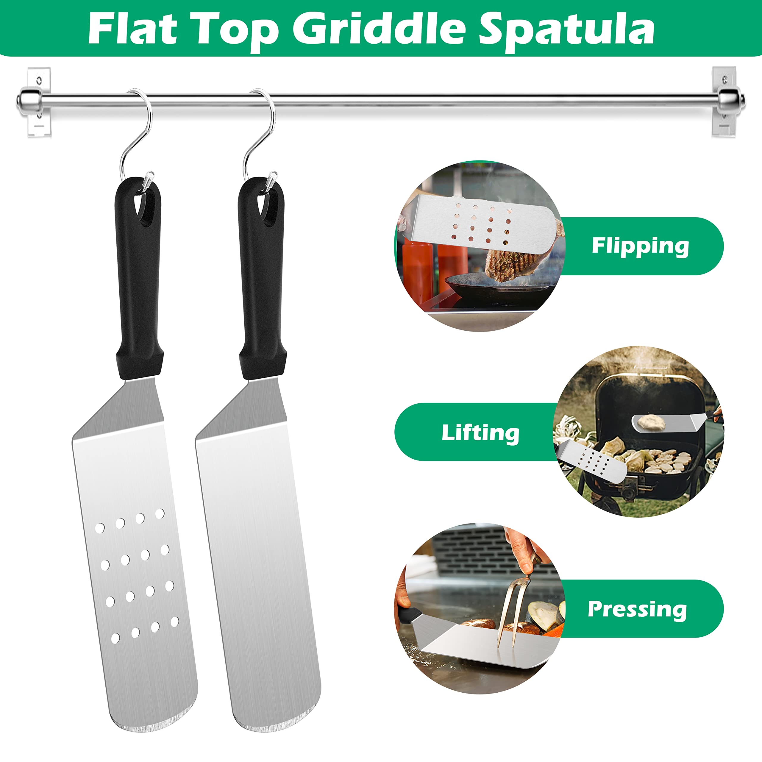 Metal Spatula Set Of 2, Hasteel 14.5 X 2.8In Heavy Duty Perforated & Solid Griddle Tuner Flipper, Long Stainless Steel Griddle T