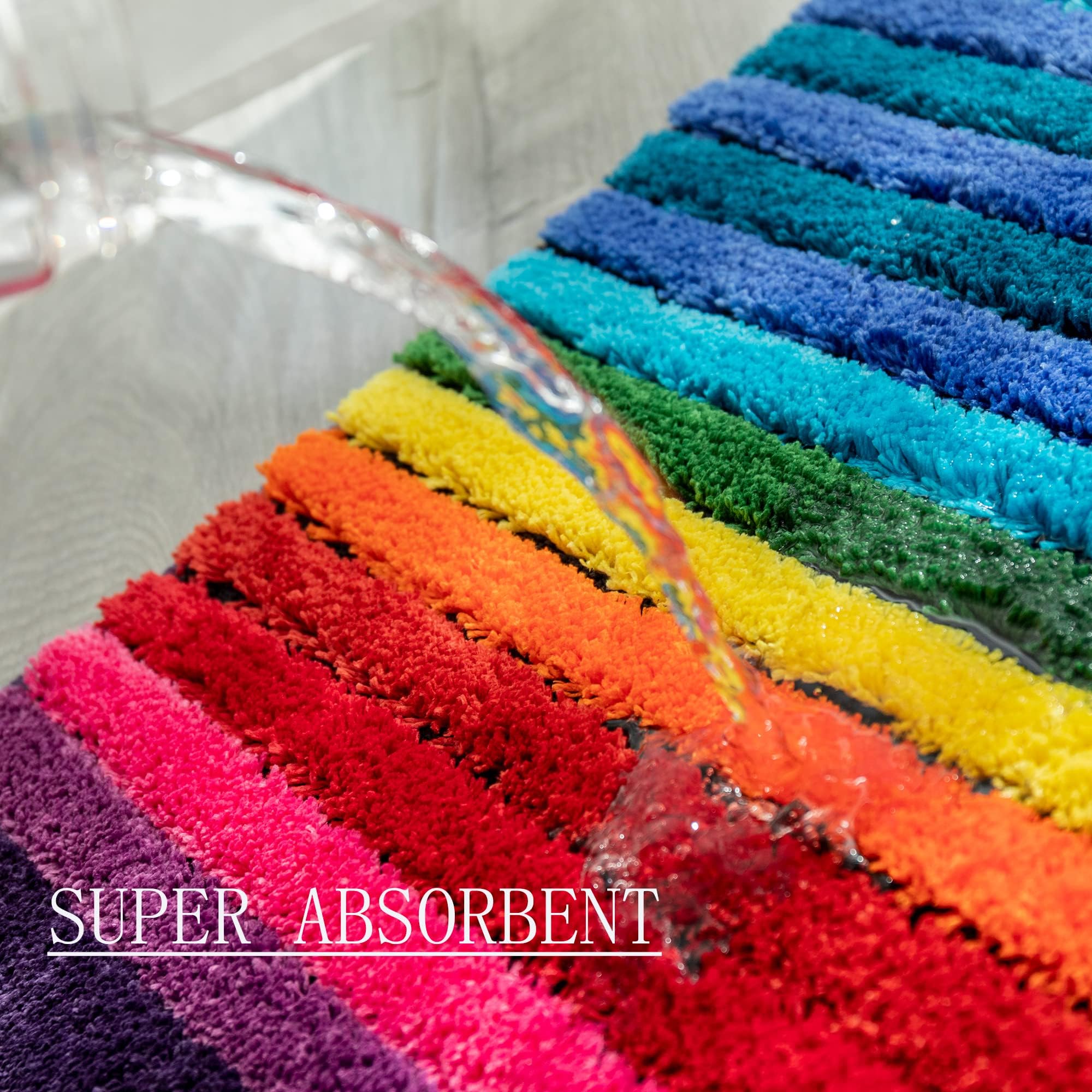 NIENLCIP Rainbow Bath Mat Colorful Bathroom Rugs Super Soft and Absorbent Microfiber Plush Bath Rugs with Non-Slip Backing for Bathroom Machine Washable 19 '' X 27 ''