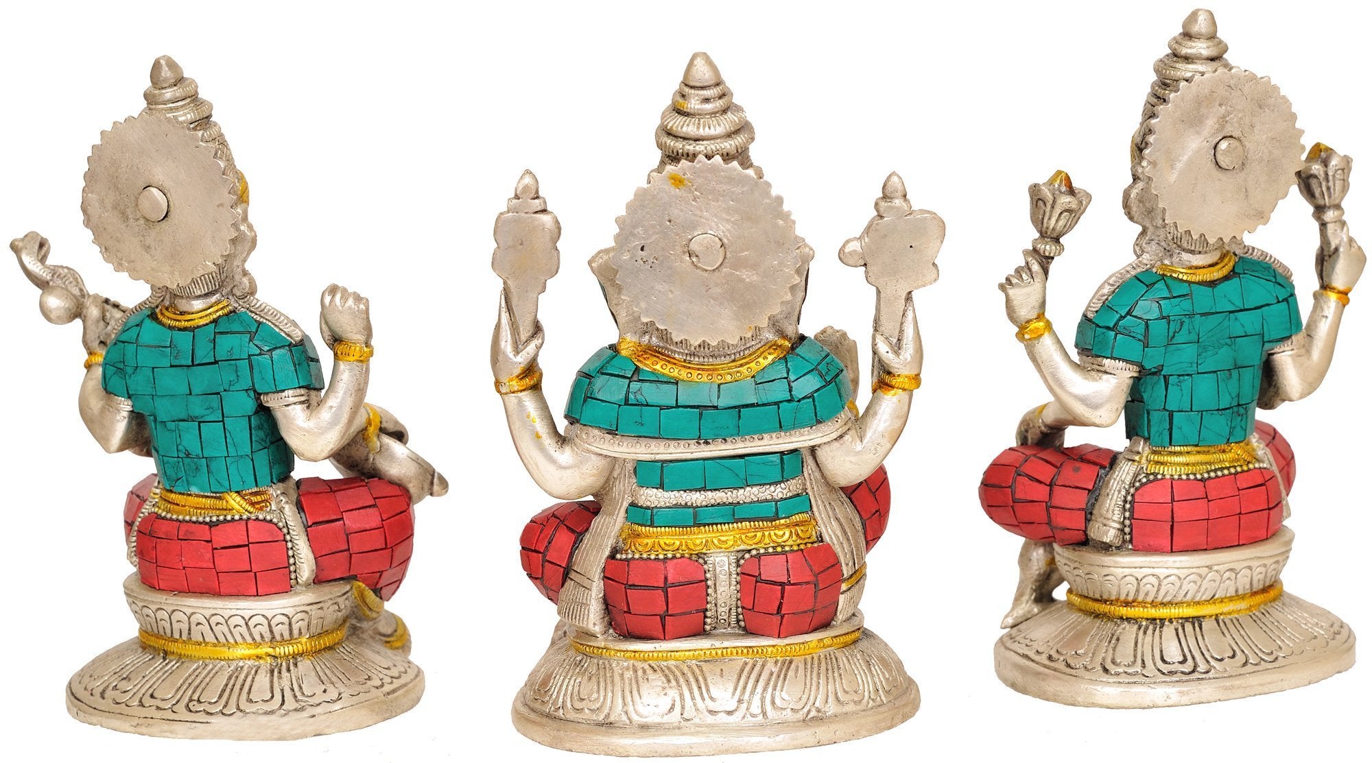 Idol Collections Brass Lakshmi Ganesha Ganesh Murti Idol Statue Saraswati Set Of Three Height 6.5 Inches