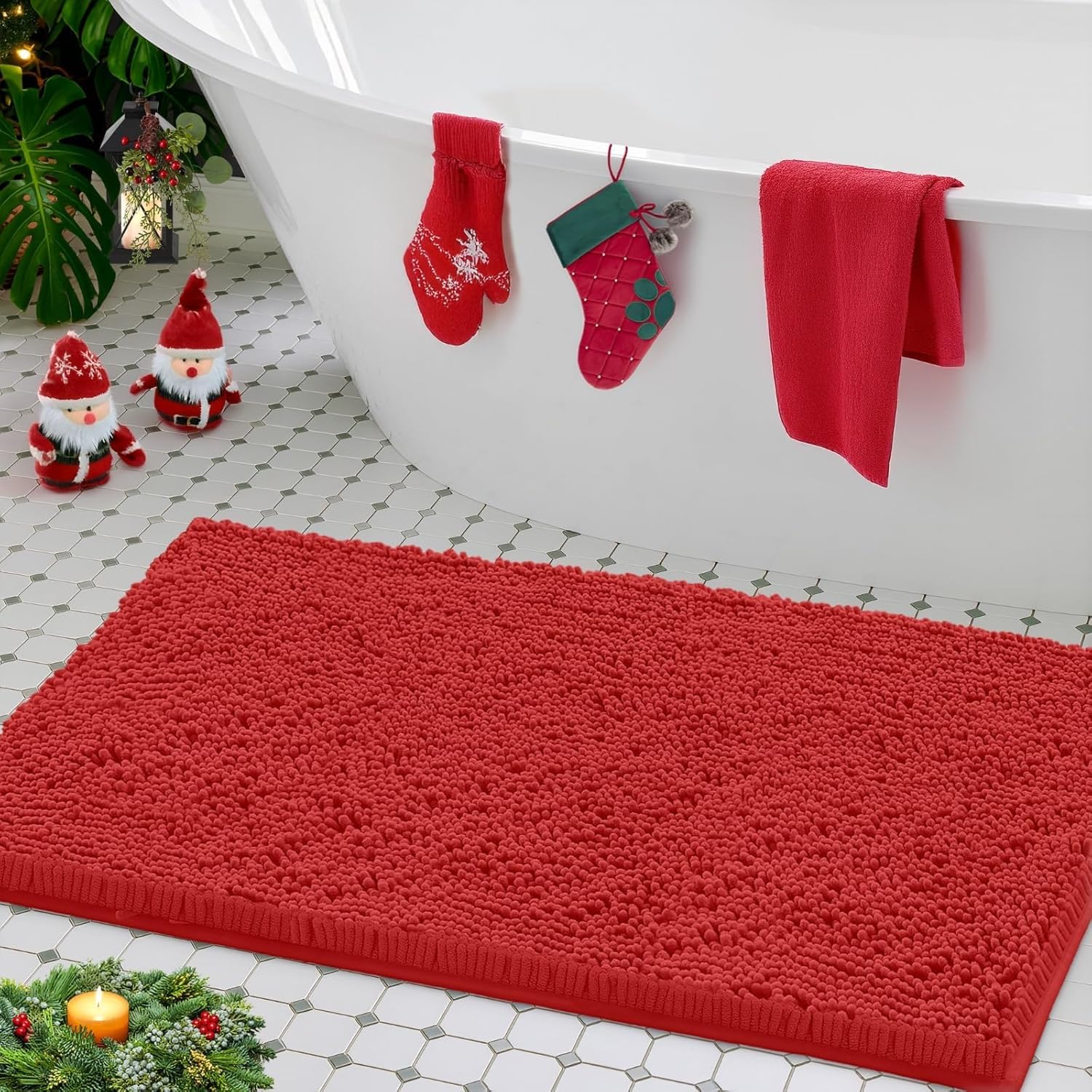 LuxUrux Ultra-Soft Chenille Bath Mat - Plush Microfiber Bathroom Rug, Super Absorbent & Quick-Dry, Cozy Shaggy Design, Machine W