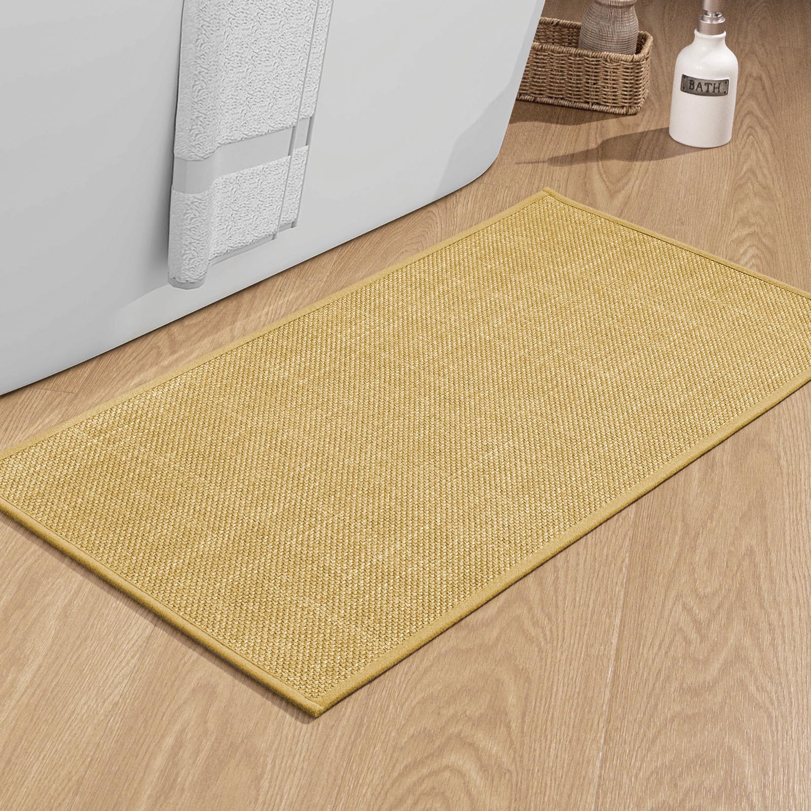 Chakme Bathroom Rugs Mat 32X17, Ultra Thin Non Slip Bath Mat Quick Dry Absorbent Bath Mat For Bathroom Floor, (Yellow, 32''X17''