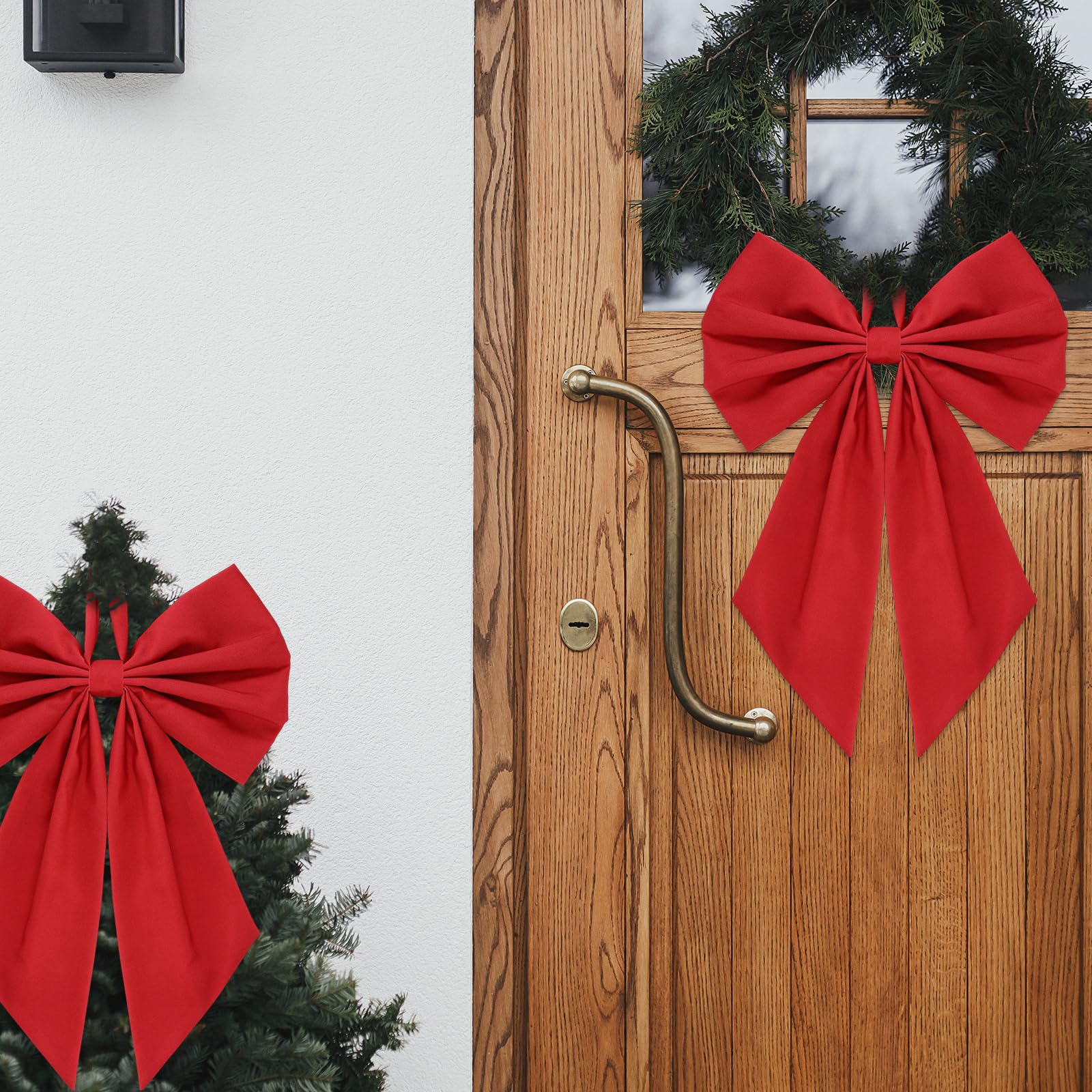 Suncalla 2 Pcs Red Christmas Wreath Bow 19.6 x 11.8 Large Burlap Wreath Sash Christmas Tree Topper Ornament Bow for Front Do