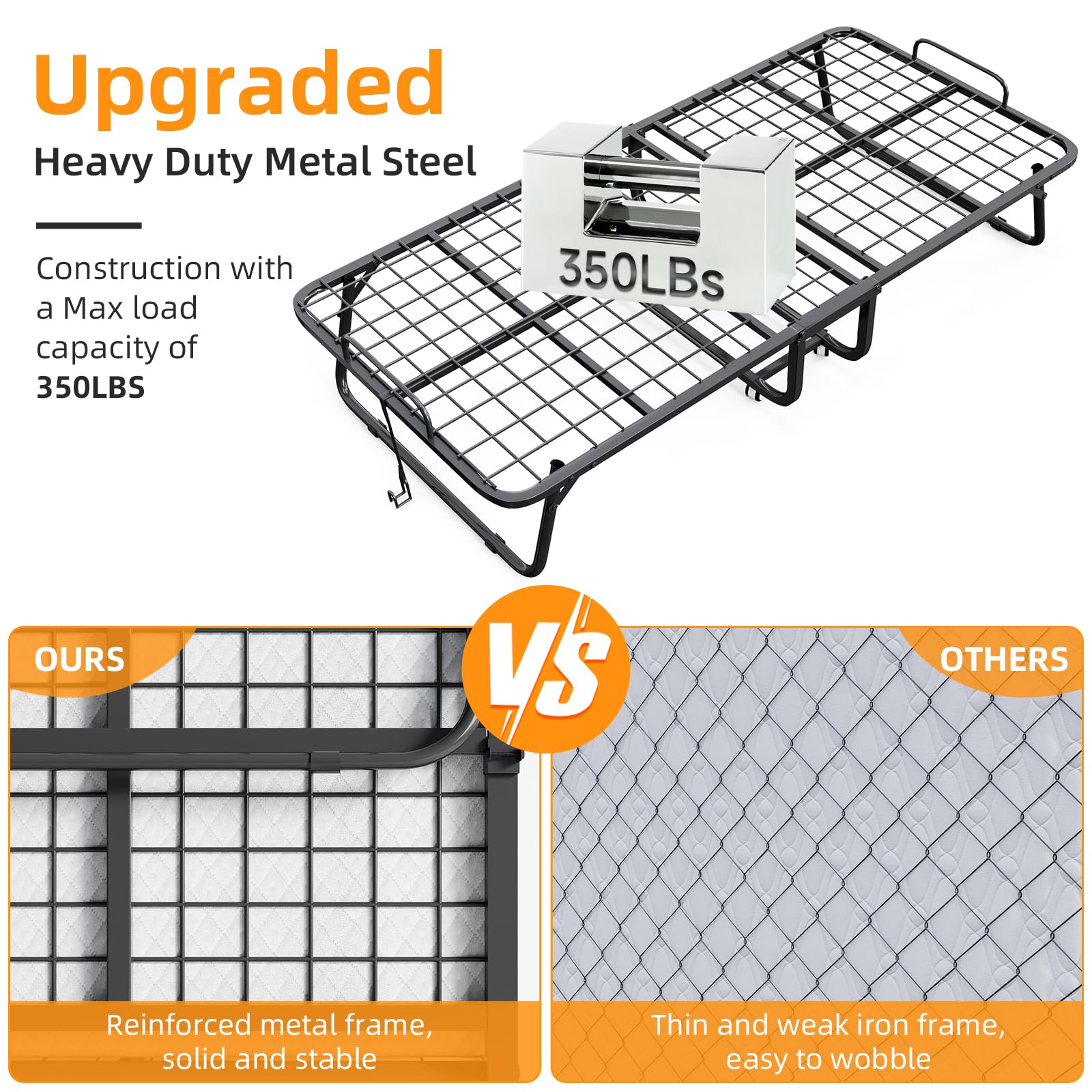 Folding Bed With Mattress, Portable Foldable Bed With Premium 5 Inch Memory Foam Mattress, Rollaway Bed Day Bed For Adults With