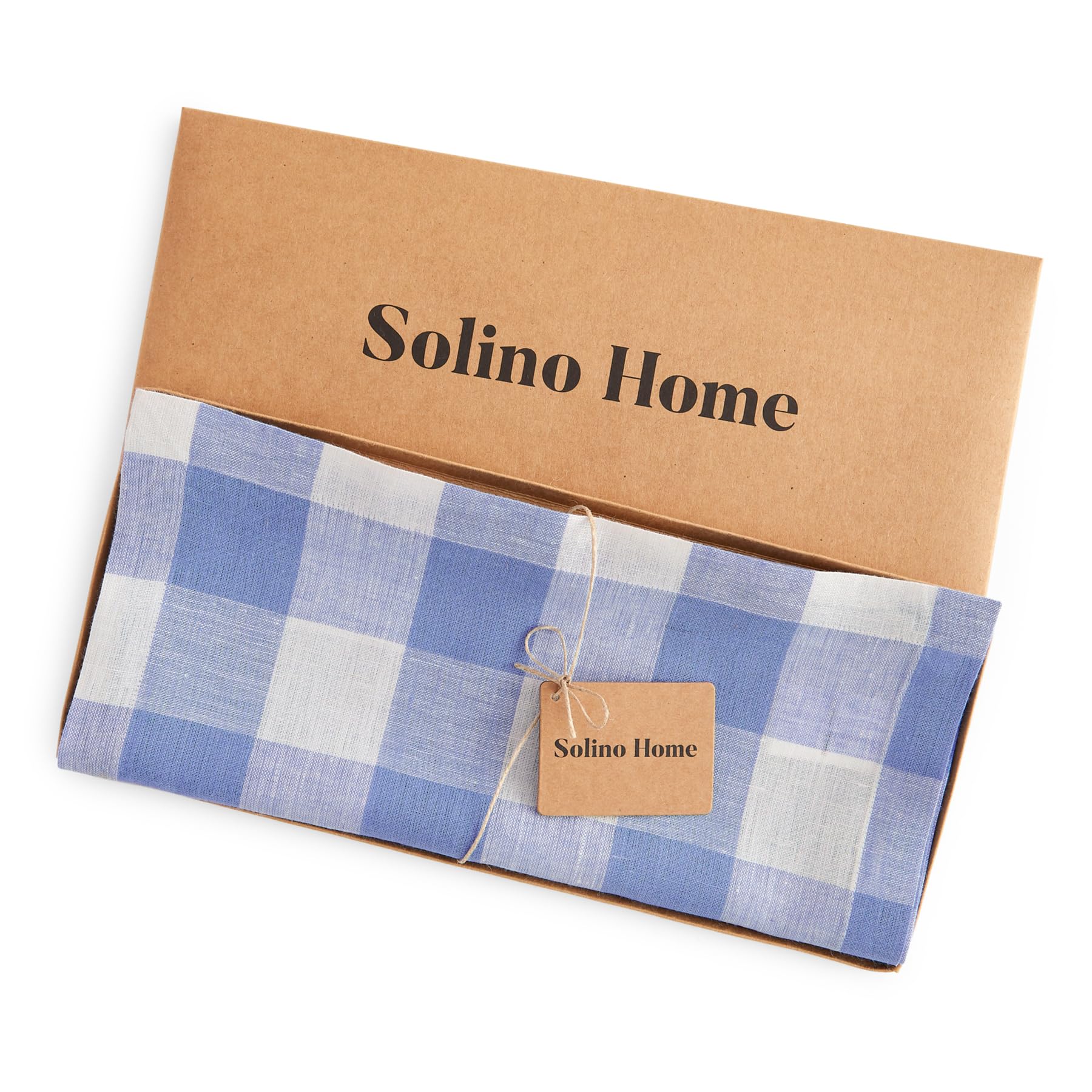 Solino Home Buffalo Check Linen Table Runner 72 Inches Long - 100% Pure Linen Hydrangea Blue Plaid Table Runner 14 X 72 Inch Ide