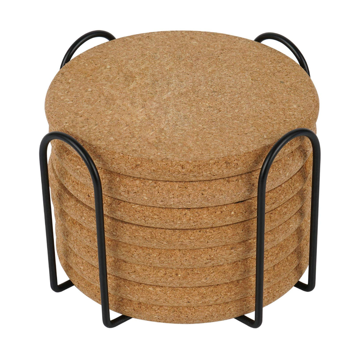 8 Pcs Drink Coasters With Holder, Thicker Cork Coasters For Drinks Absorbent For Coffee Table Wooden Coaster Set Tabletop Protec