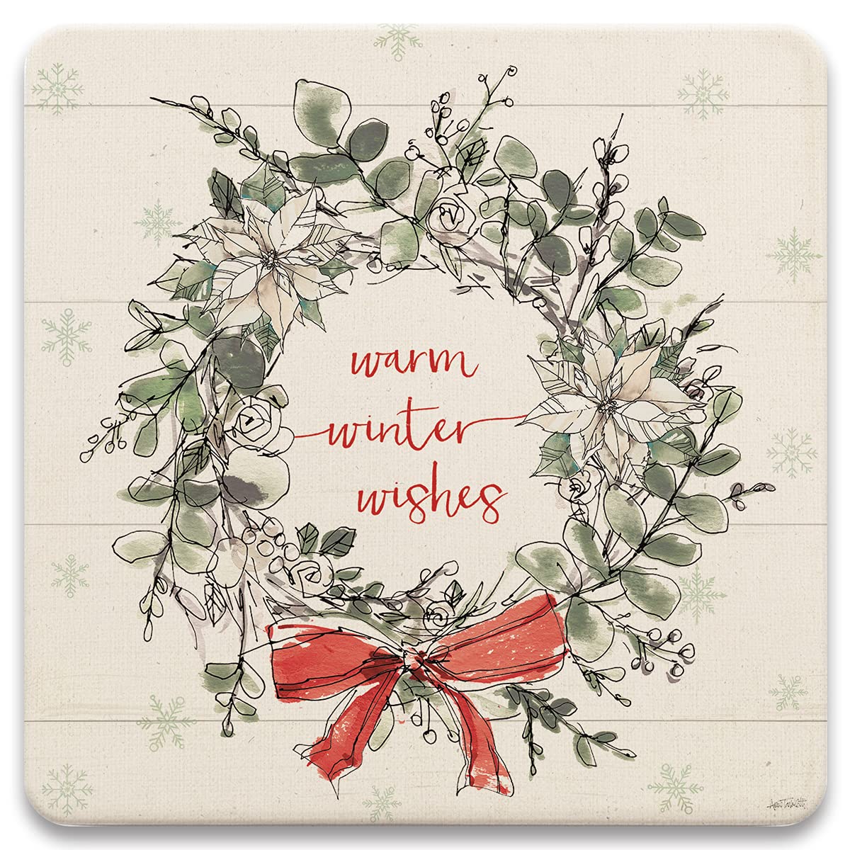 Coasterstone Absorbent Coaster Drinks Modern Farmhouse Christmas Iv, 4.25 Inches Wide, Set Of Four