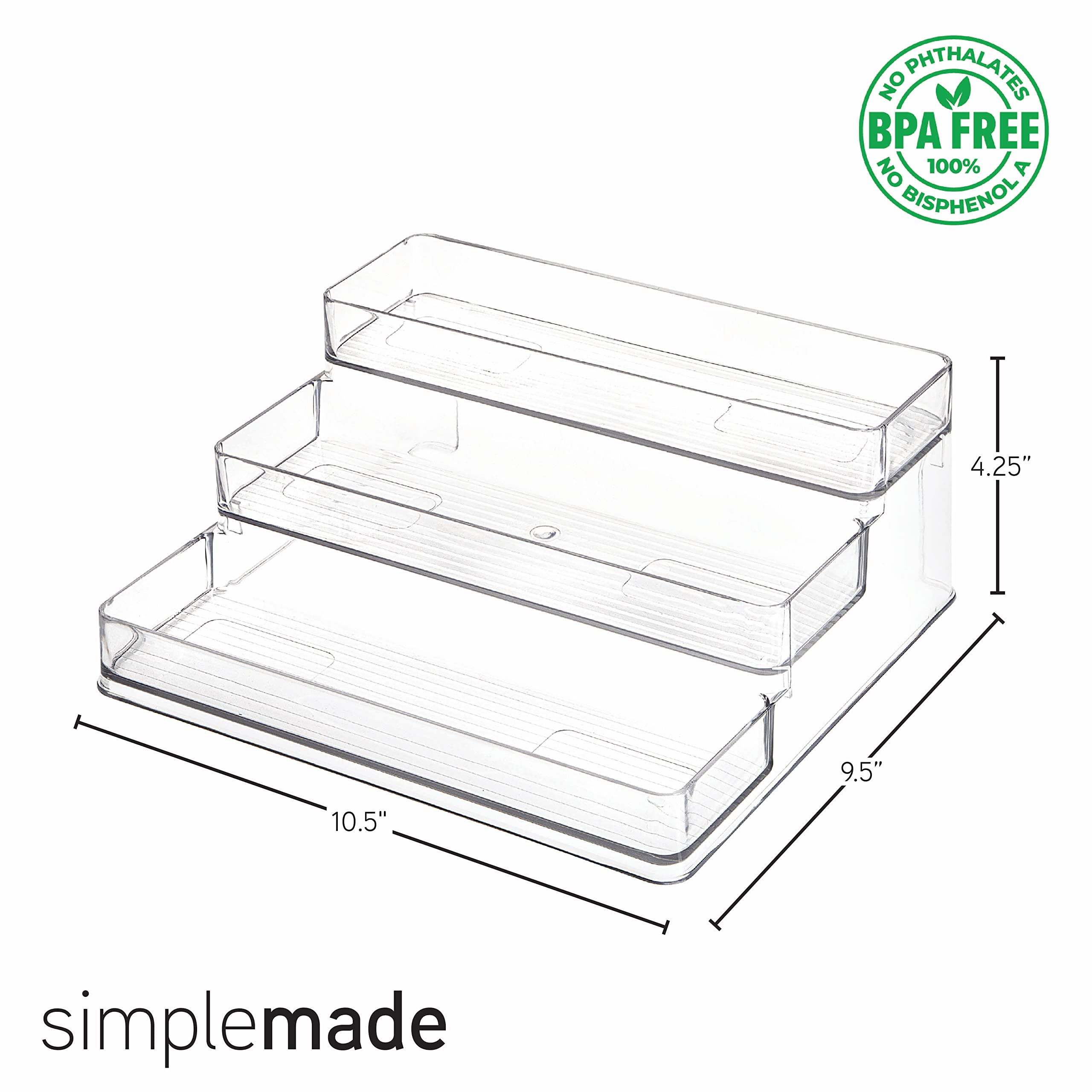 Simplemade Clear Spice Rack - 2 Pack Three-Tiered Shelf, Countertop, And Cabinet Storage And Spice Organizer For Kitchen, Bathro