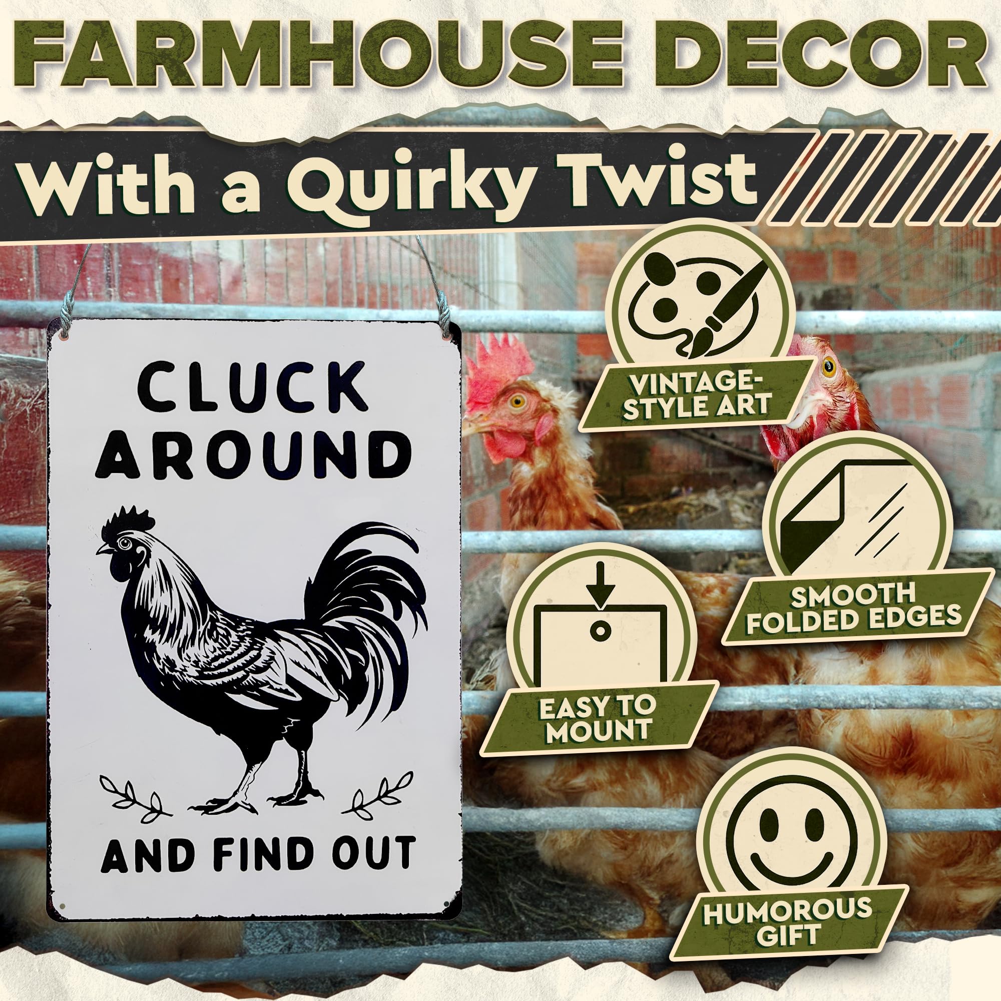 Humorous Chicken Coop Sign - 12 x 8 inch Rustic Tin Rooster Decor for Barn or Kitchen, Farmhouse Metal Sign, Country Farm Decora