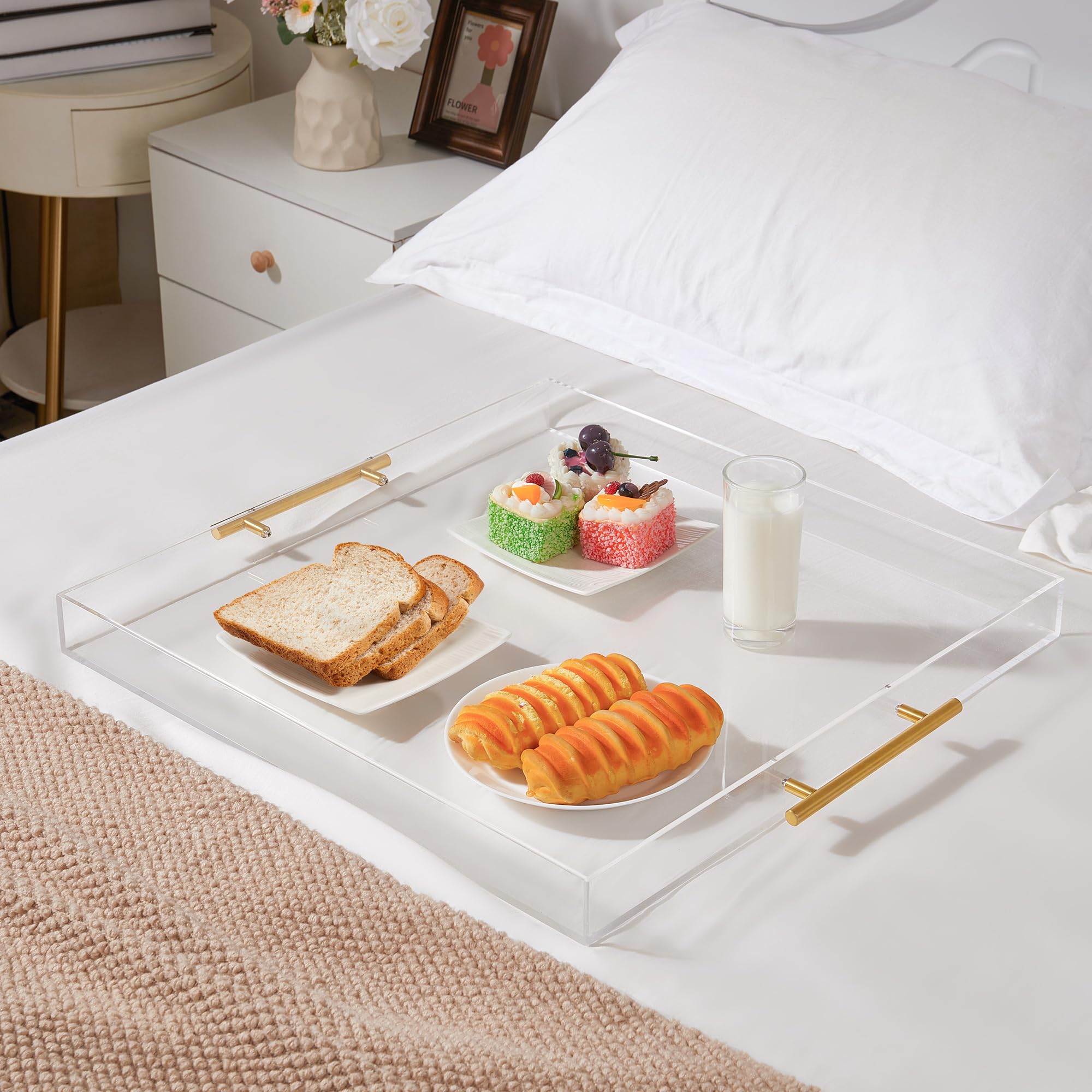 Extra Large Clear Acrylic Serving Tray (18  18 Inches) With Gold Handles Spill Proof Acrylic Over Size Big Decorative Tray Organ