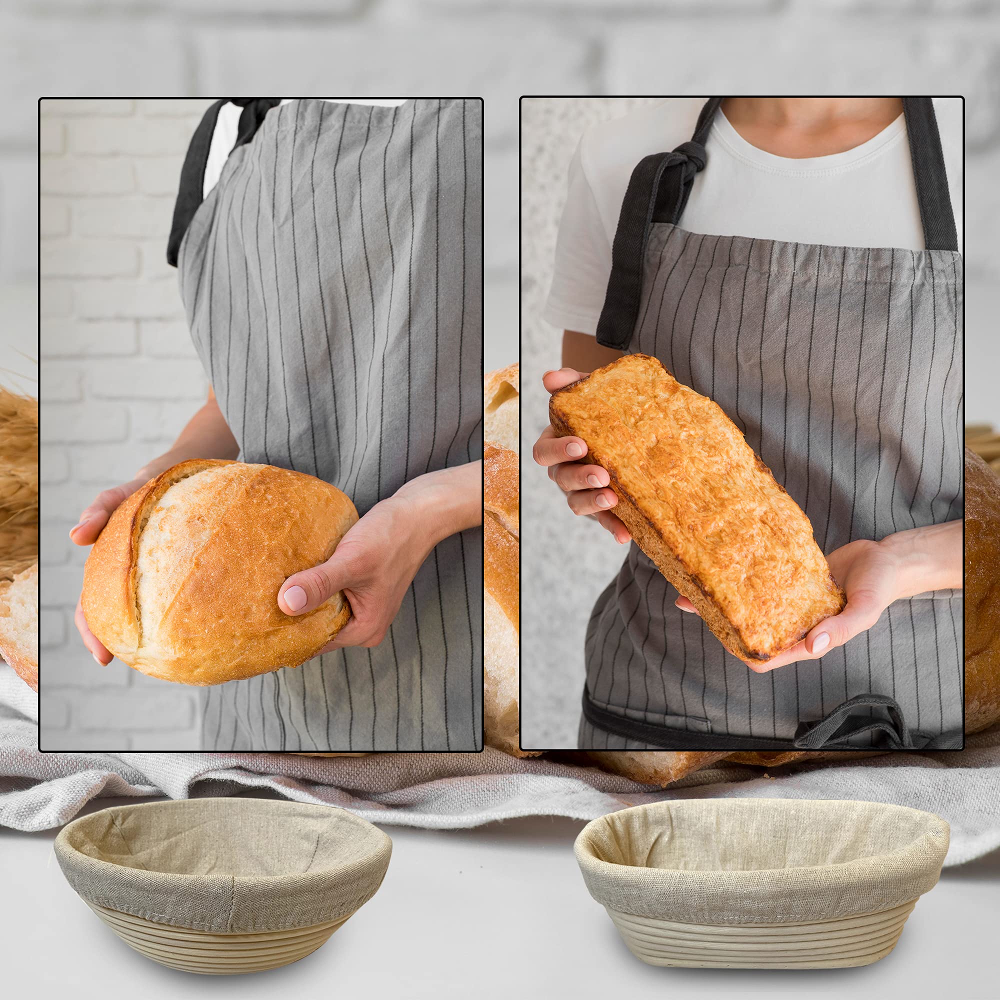 Roesha 10 Inch Oval Bread Banneton Proofing Basket Set Of 2, Bread Baking Kit Sourdough Proofing Basket For Artisanal Bread, Bre
