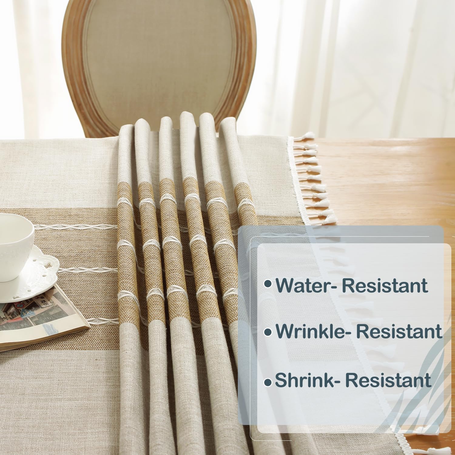 Laolitou Rustic Tablecloth Cotton Linen Waterproof Tablecloths Burlap Table Cloths For Kitchen Dining,Party,Holiday,Christmas,Bu