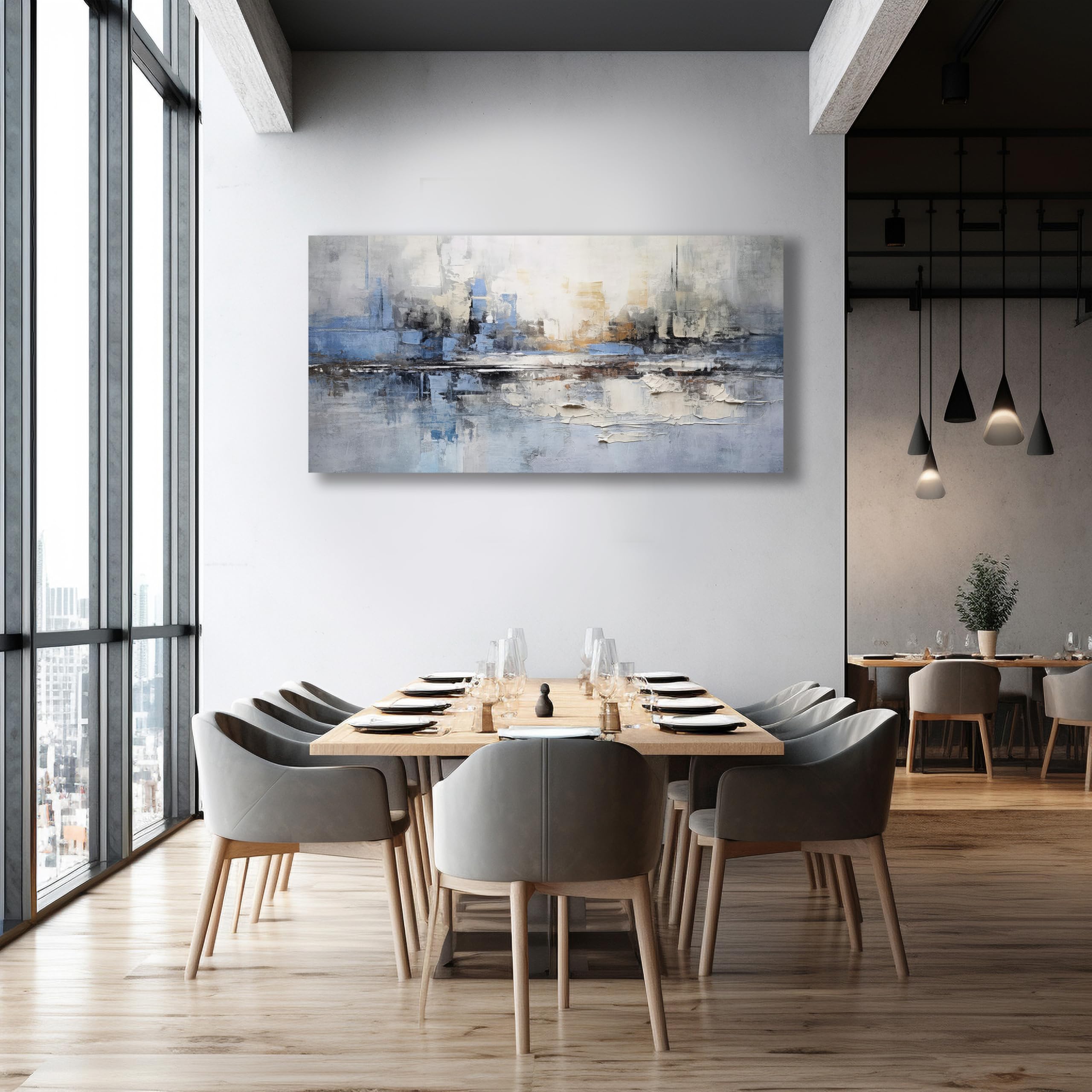 Vhming Abstract Wall Art Wall Decor Blue And Gray White Modern Canvas Wall Paintings Abstract Artwork For Living Room Bedroom Ba