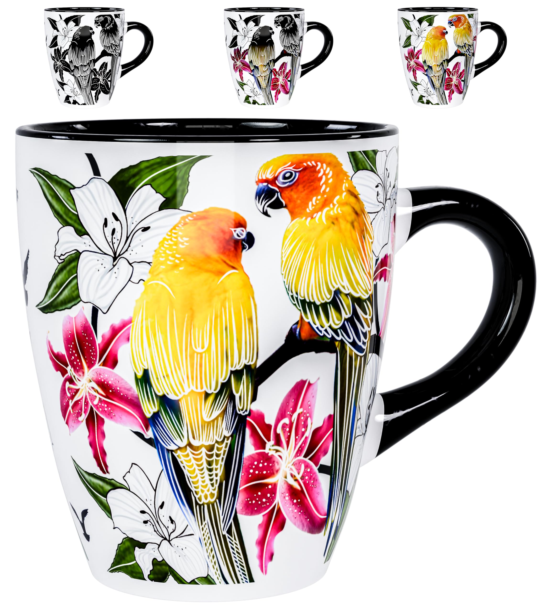 Color Changing Bird Coffee Mug 12oz - Heat Sensitive Ceramic Cup with Floral Reveal - Gifts for Bird Lovers, Unique Coffee Mugs 