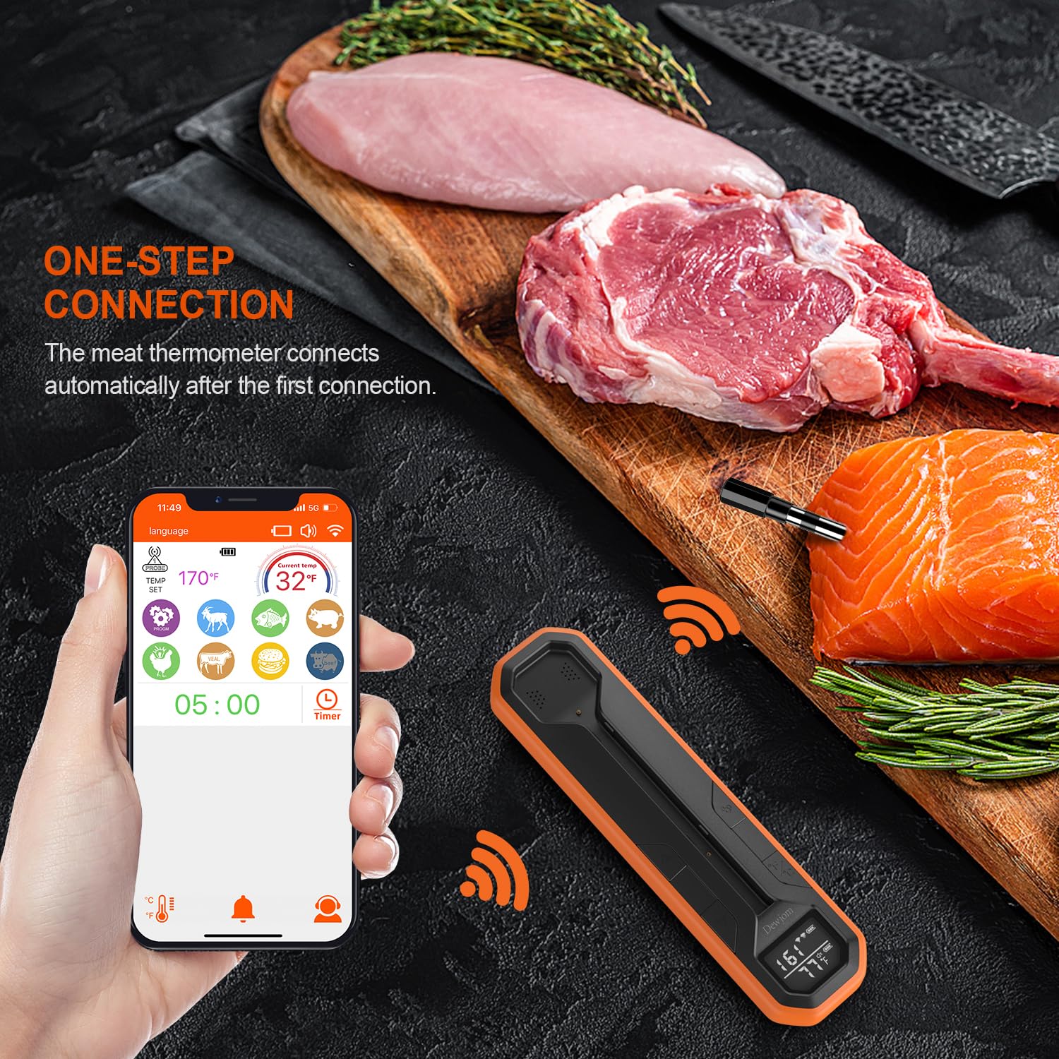 Wireless Meat Thermometer - Digital Cooking Thermometer With Wireless Probe - 500Ft Remote Range Food Thermometer - With Ios & A