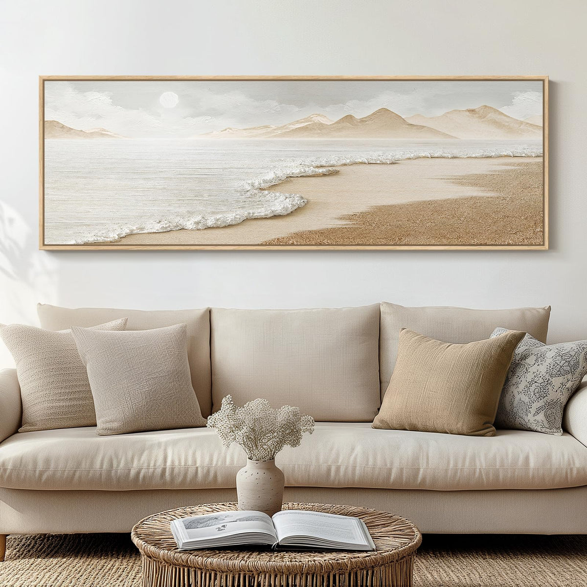Boho Abstract Beach Wall Art - Neutral Framed Canvas Artwork For Walls ...