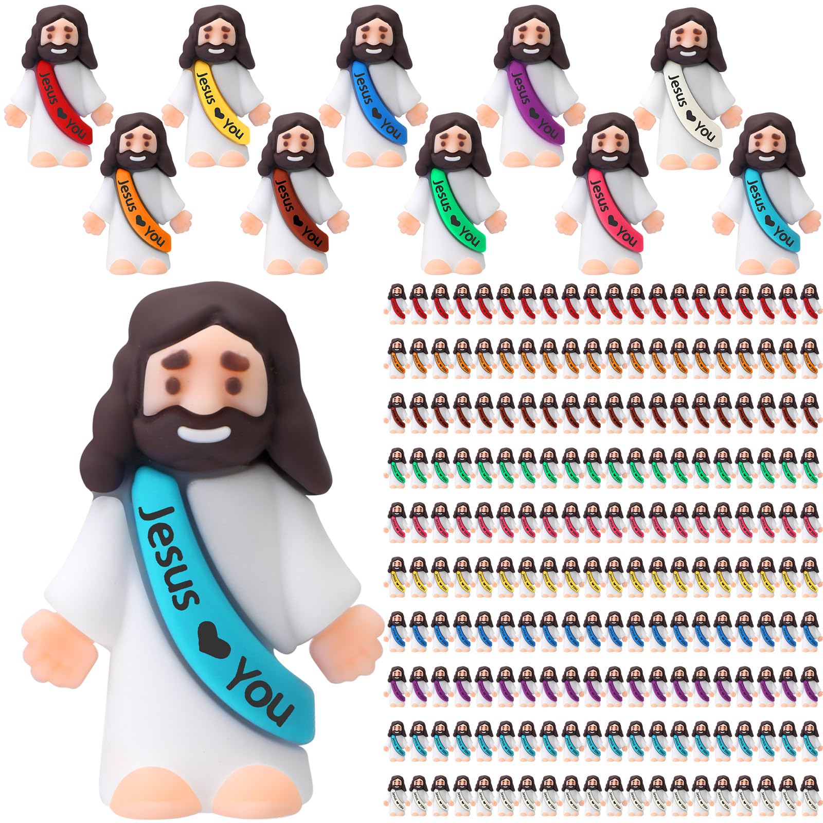 Bememo 200 Pcs Mini Jesus Figures Little Jesus Love You Action Figures Rubber Toys to Hide and Seek for Religious Party Favors E