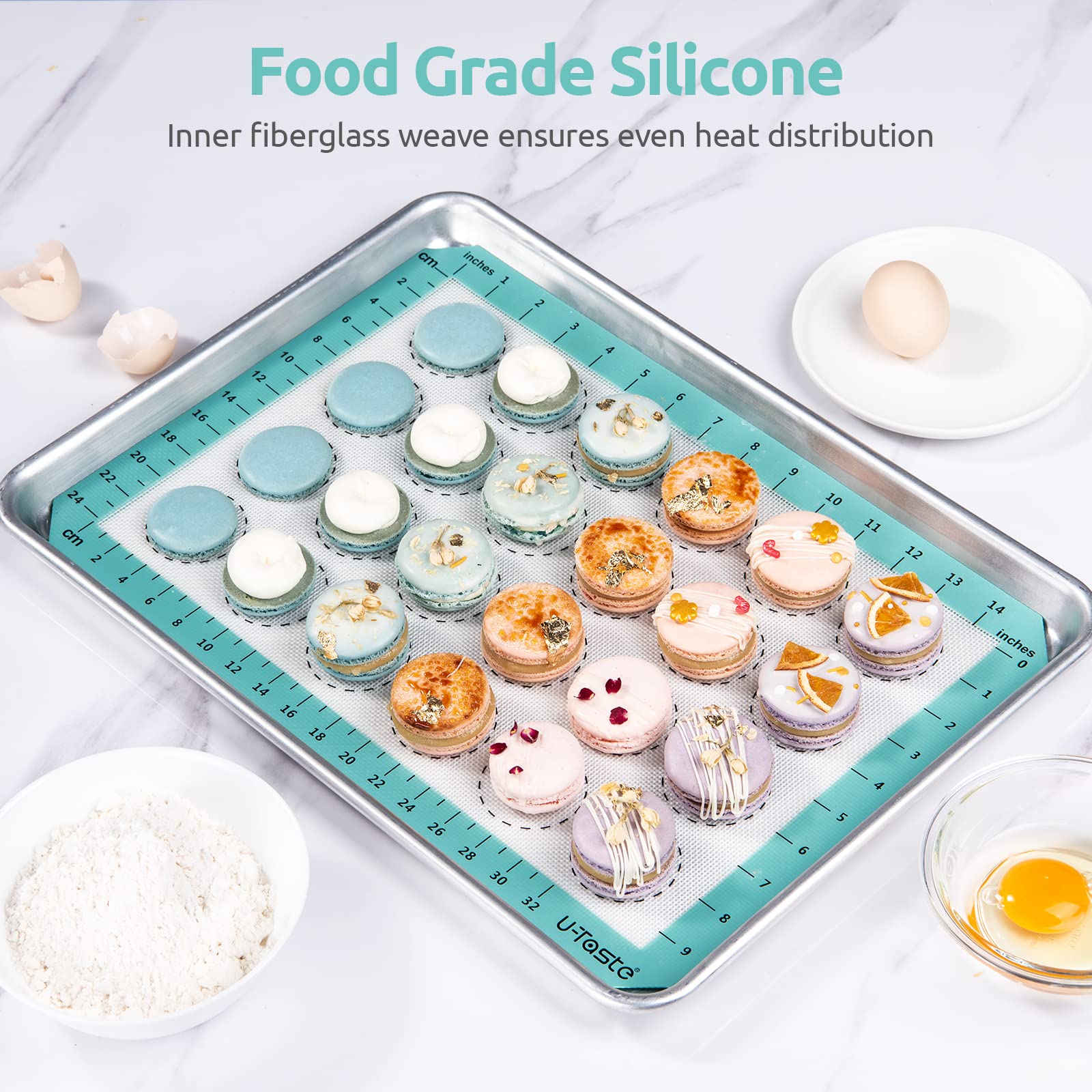 U-Taste 446F Heat Resistant Macaron Silicone Baking Mat, Non Stick Reusable Cookies Pastry Sheet Liner With Edge Enhancement Cir
