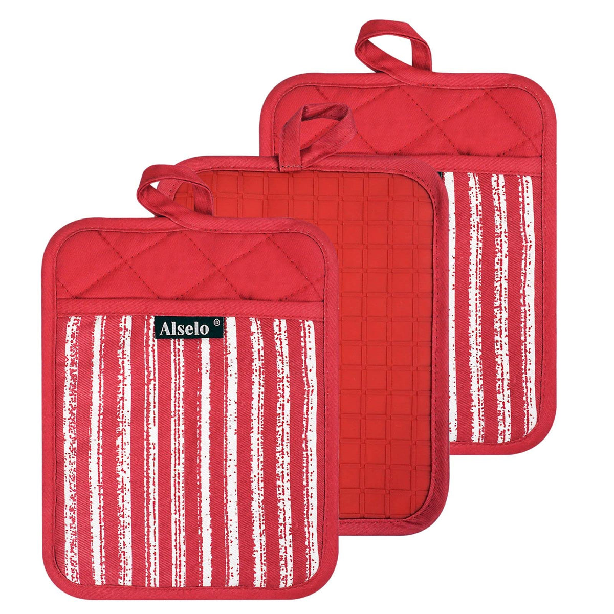 Alselo Silicone Pot Holders Set Of 3 Heat Resistant & Non Slip Potholders, Professional Oven Hot Pads With Pockets Mitts For Kit